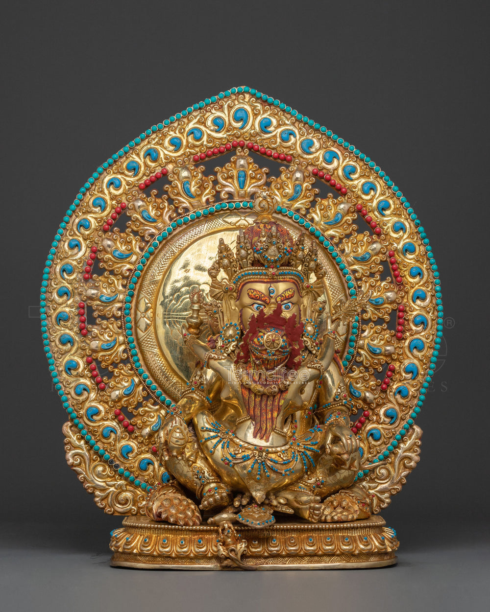 Green Dzambhala 24k Gold Glided Copper Statue | Buddhist Wealth Deity