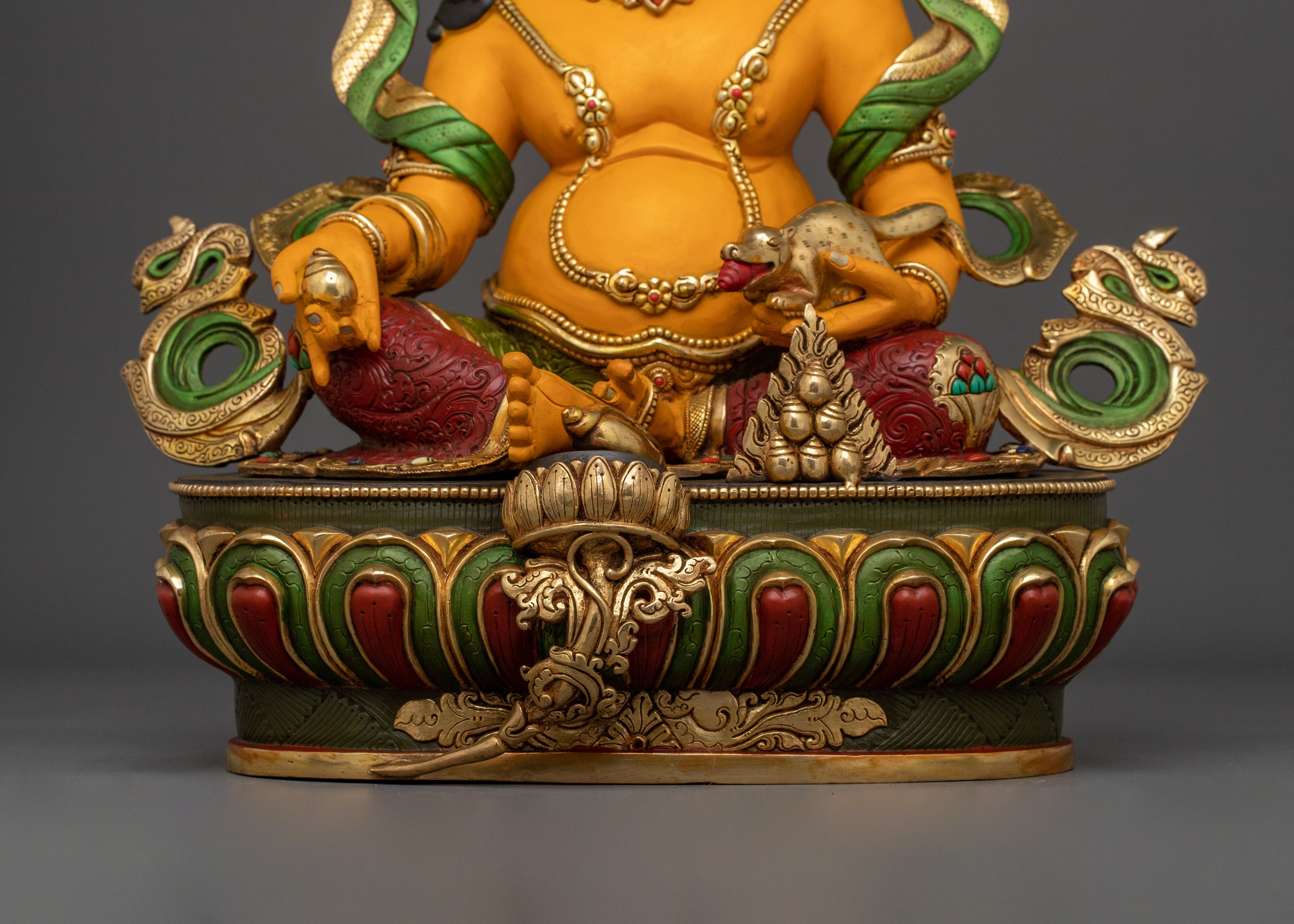Dzambhala Tibetan Wealth God Statue | 24K Gold Gilded Buddhist Sculpture