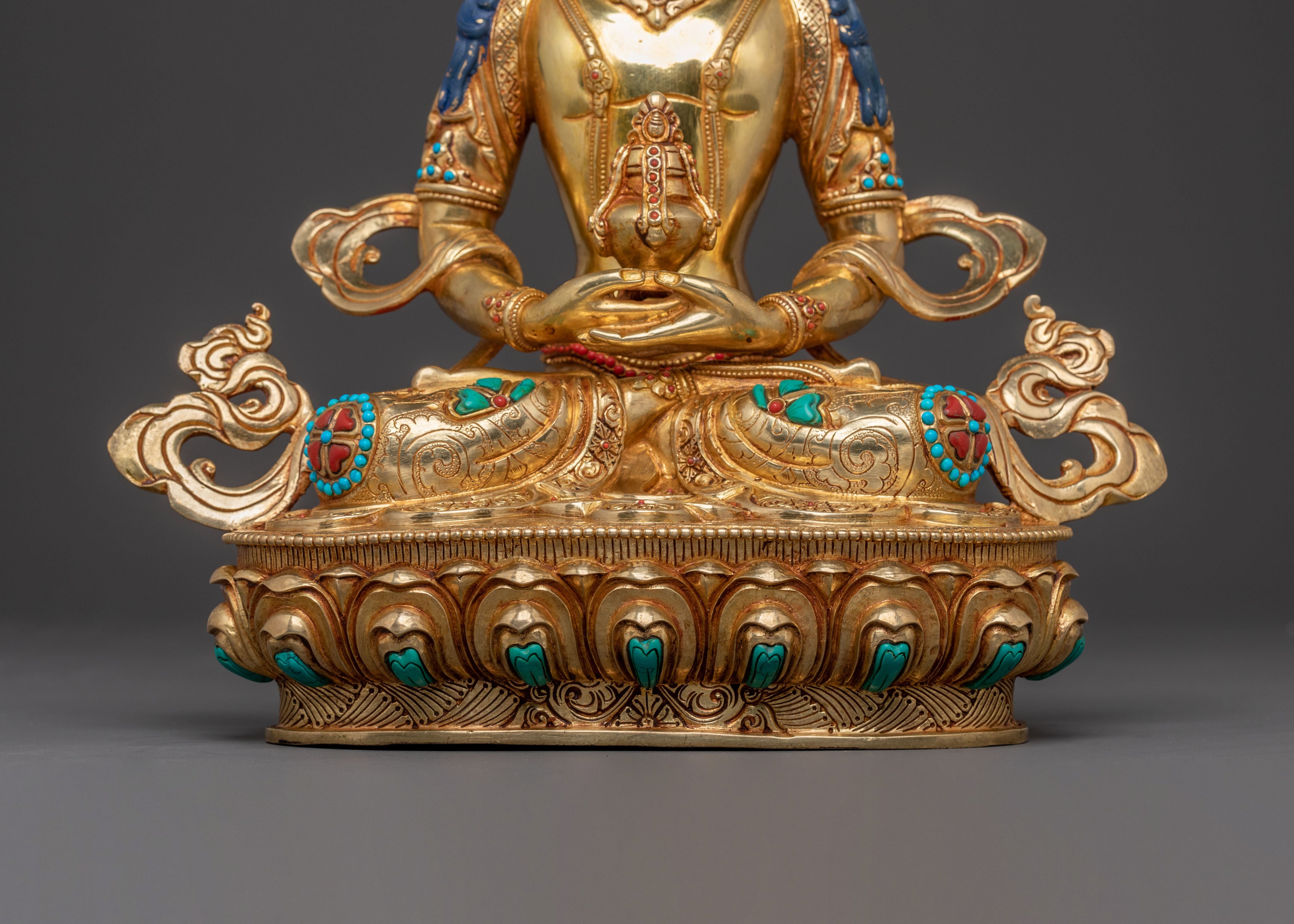 Amitayus Sacred Handcrafted Statue: 24K Gold Gilded Masterpiece