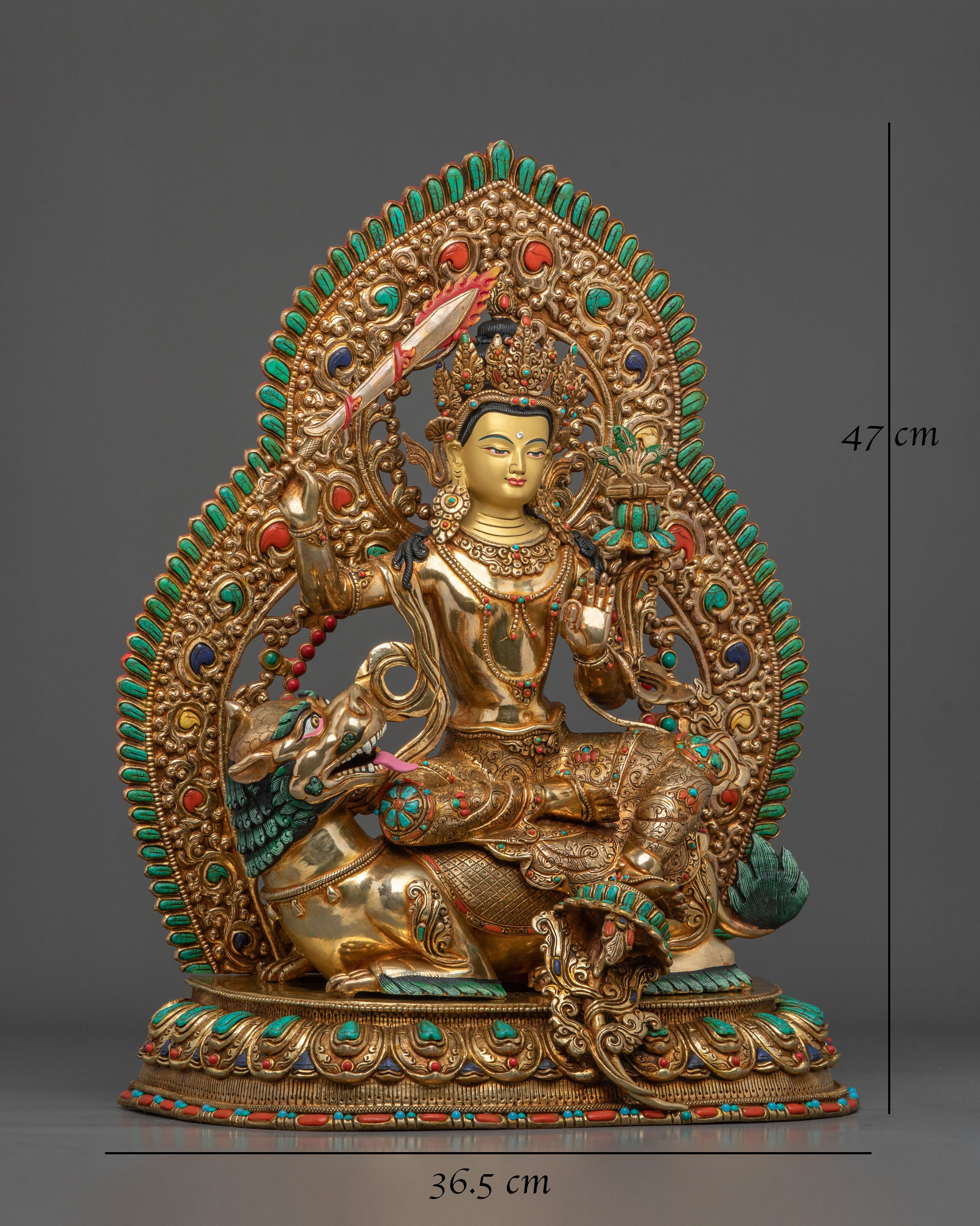 Simhanada Manjushri Sculpture | Tibetan Wisdom Bodhisattva