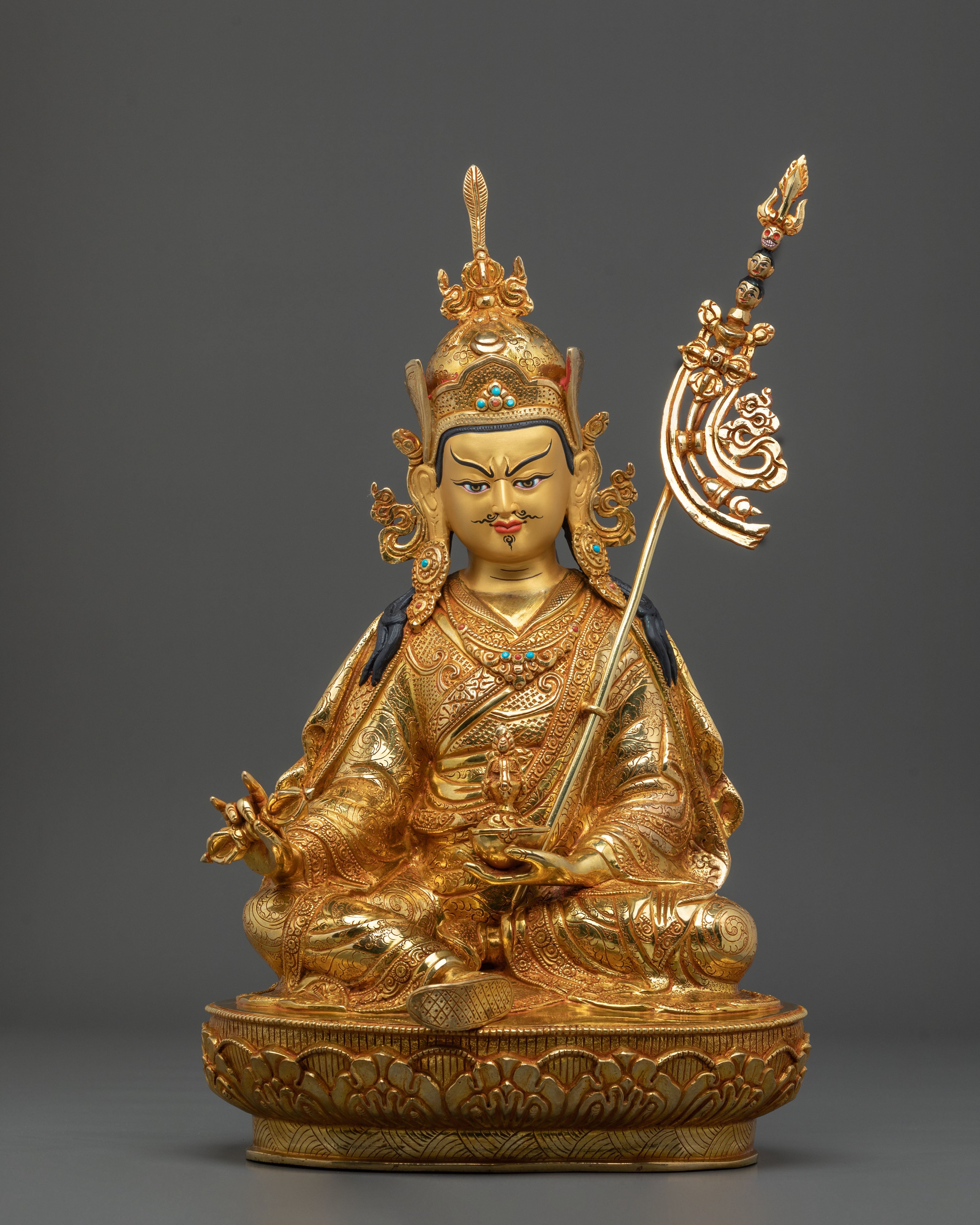 Handmade Guru Rinpoche Sacred Figurine | 24K Gold Gilded