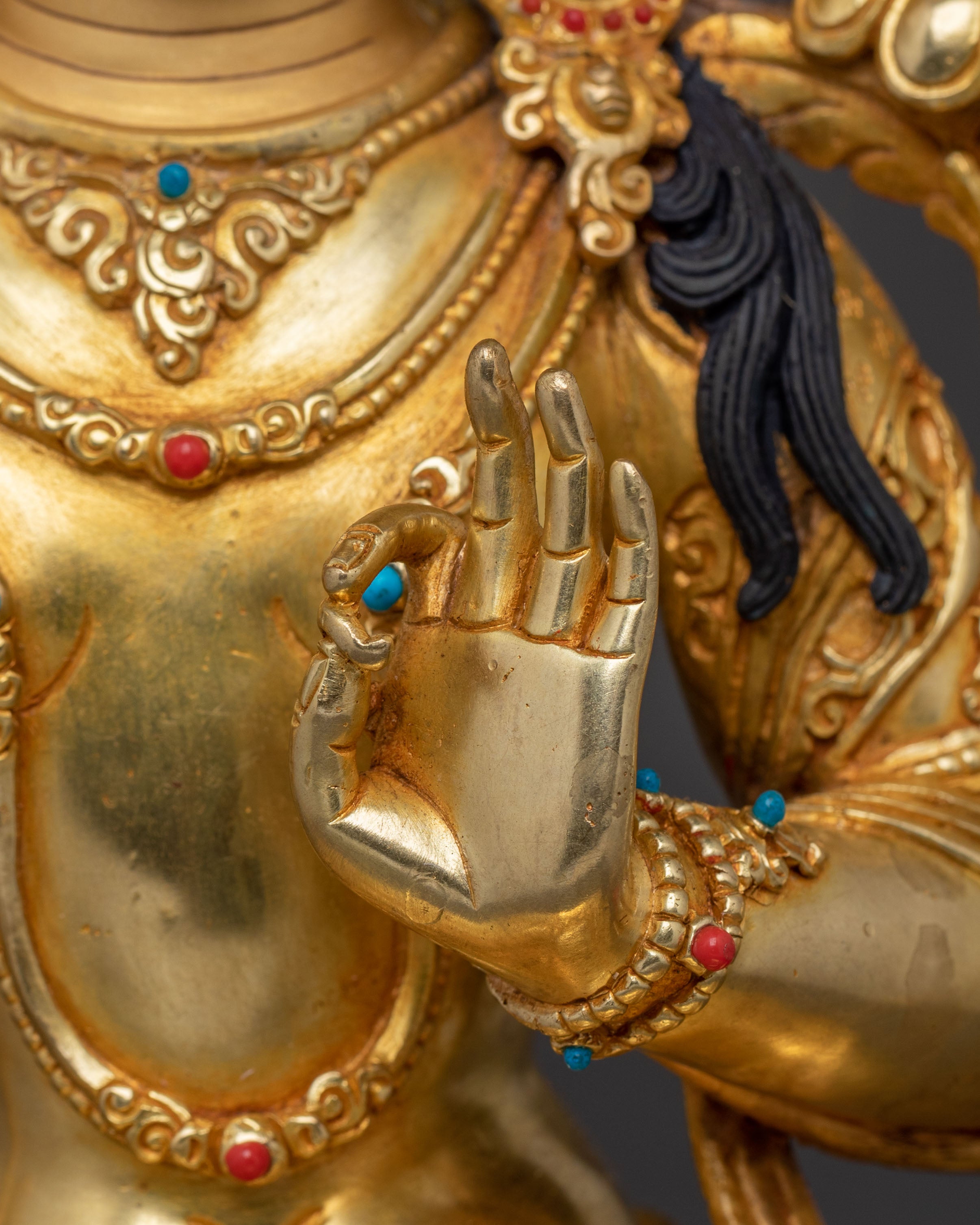 Bodhisattva Manjushri Handcrafted Statue: 24K Gold Gilded