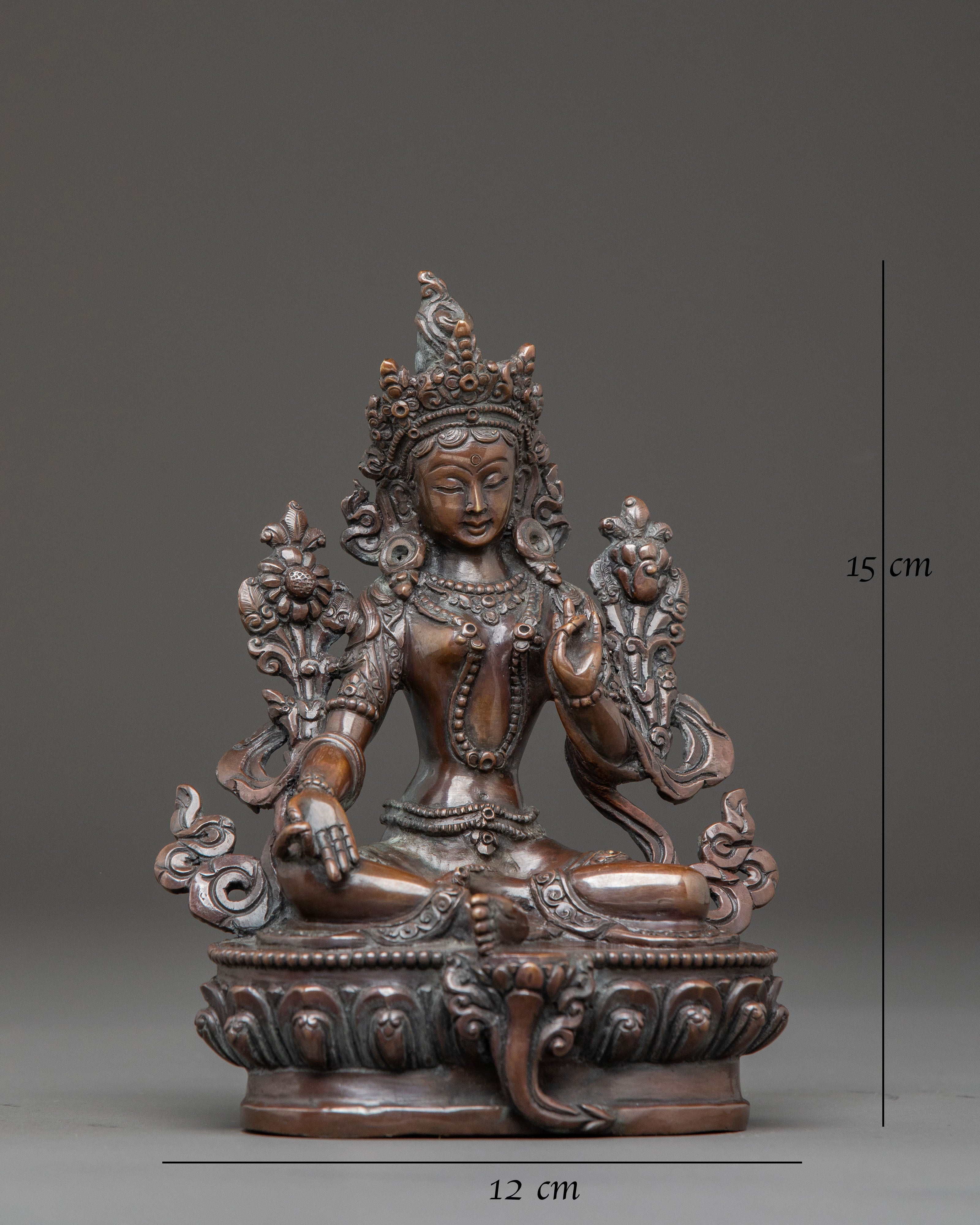 Mother Green Tara Blessing Statue - Oxidized Copper