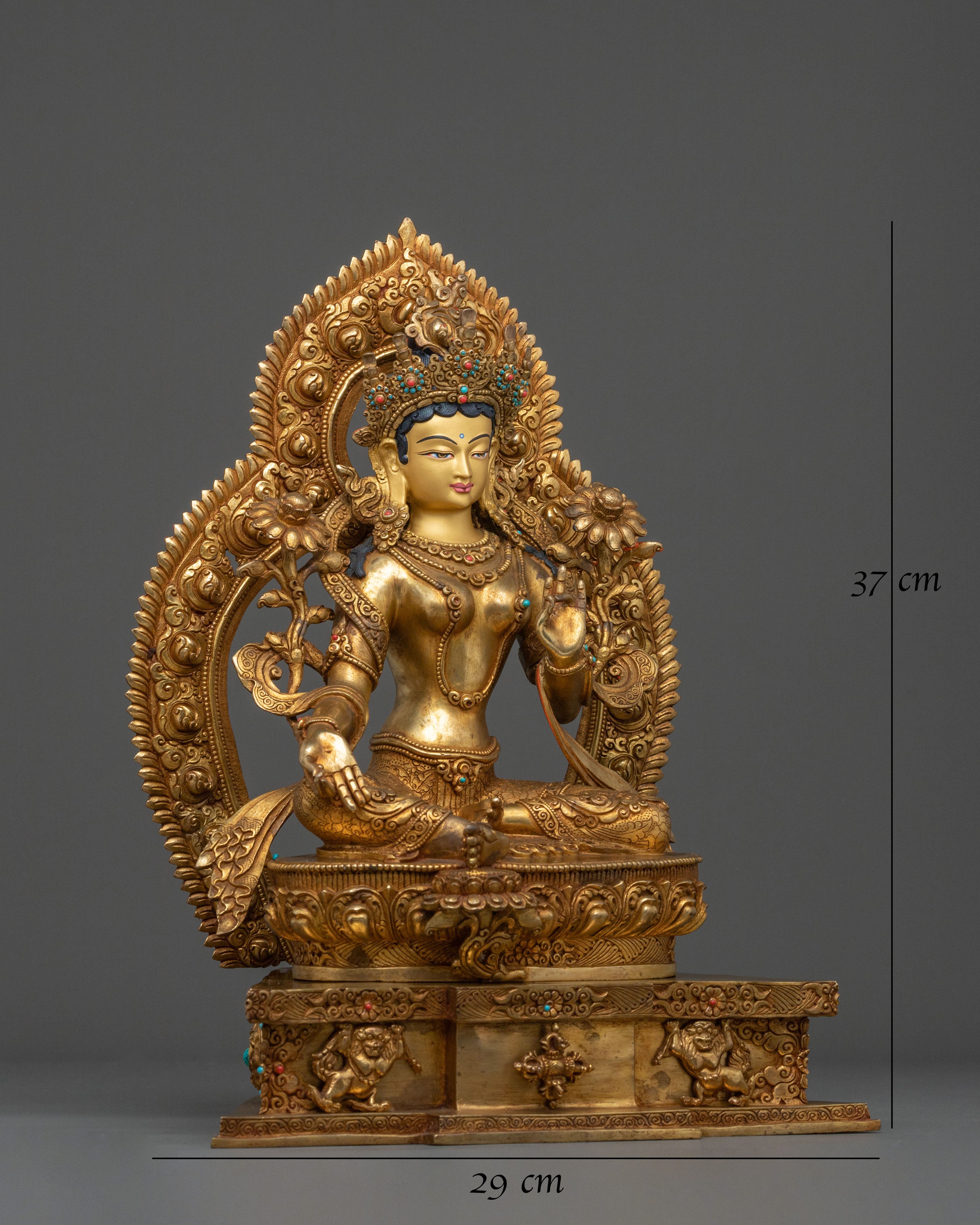 Green Tara Fire Gold Gilded Statue | Made in Nepal