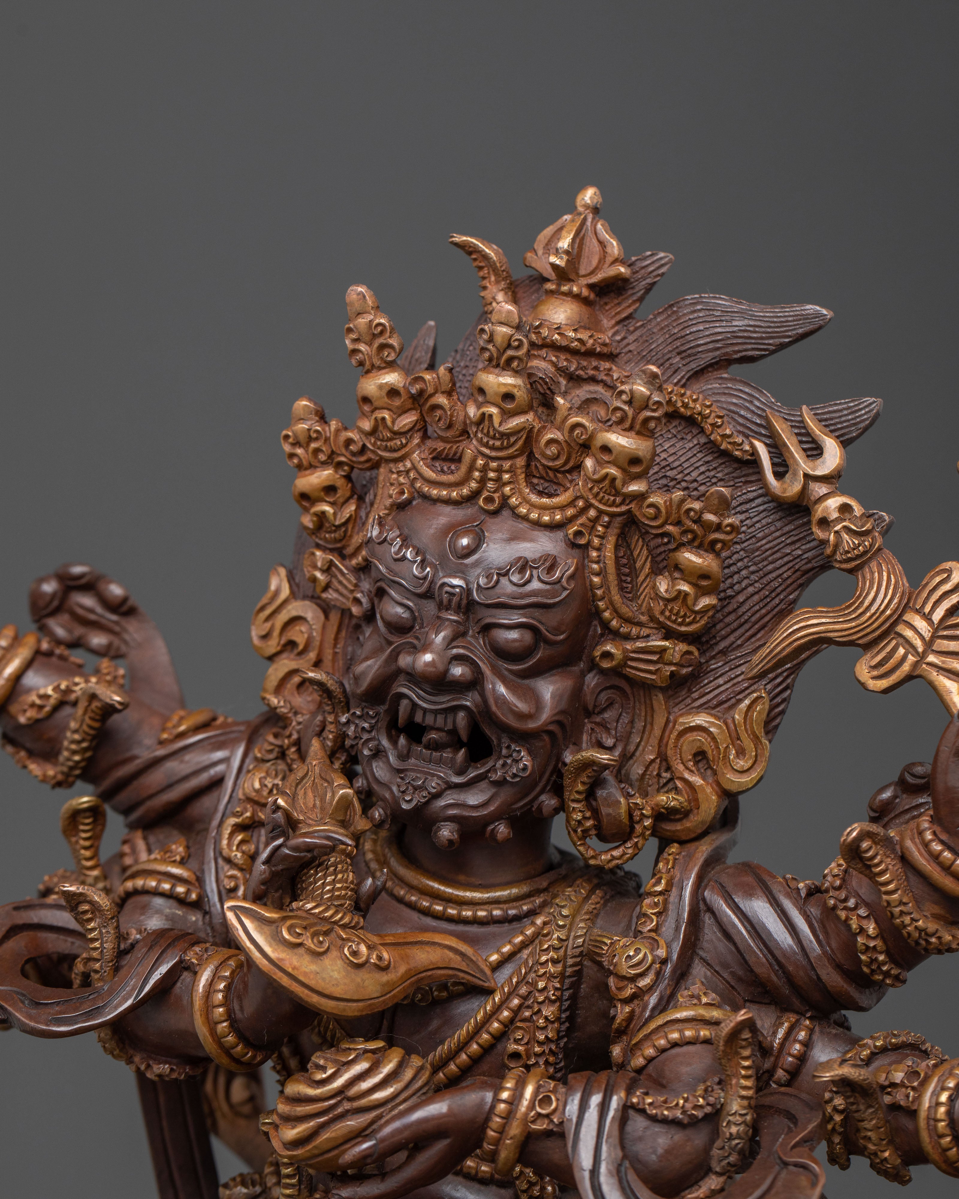 Six-Armed Mahakala Copper Statue | Guardian Figure