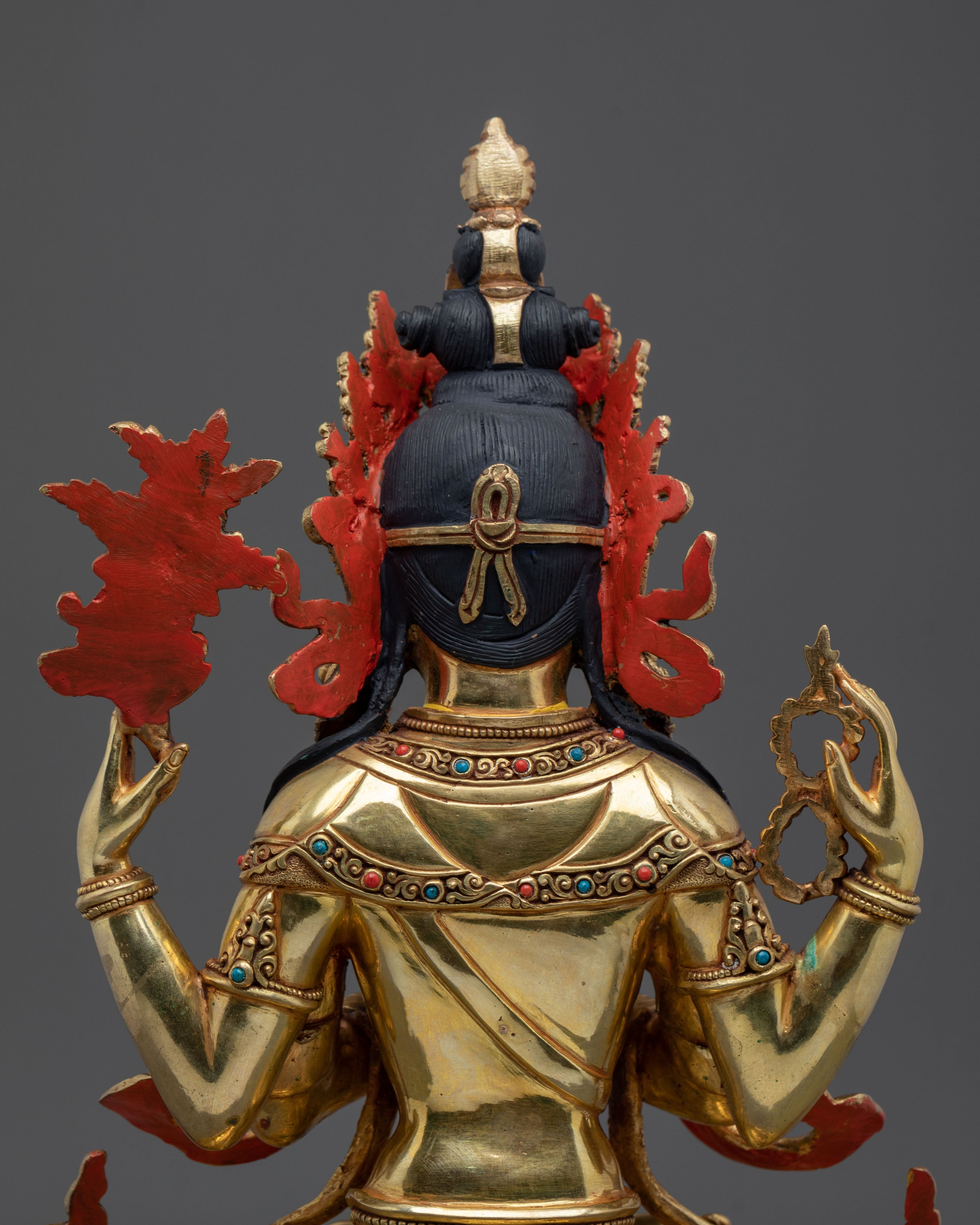 Chenrezig Four Armed Compassion Altar Sculpture | Bodhisattva Symbol of Universal Love