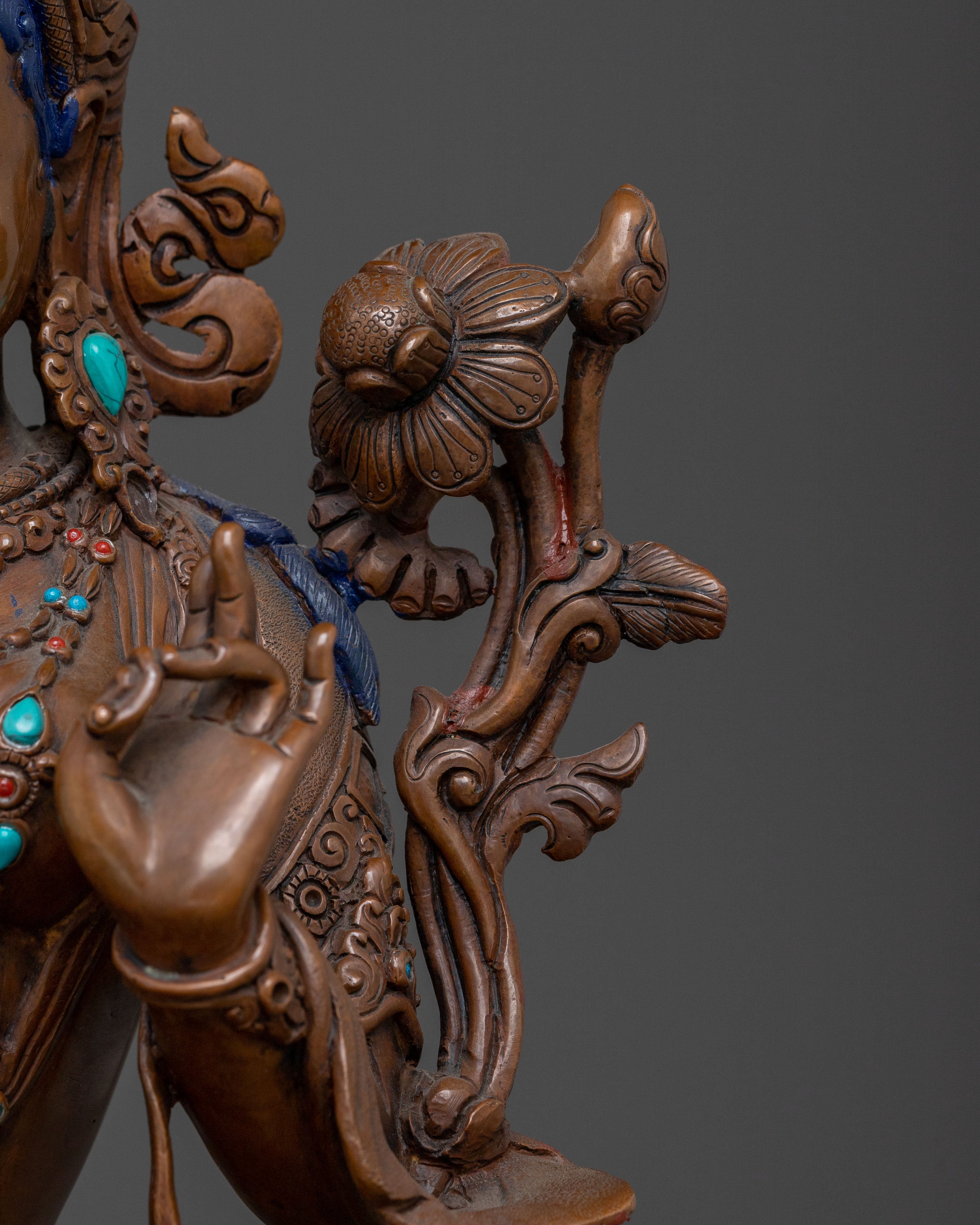 Green Tara Oxidized Copper Statue: Protector Goddess