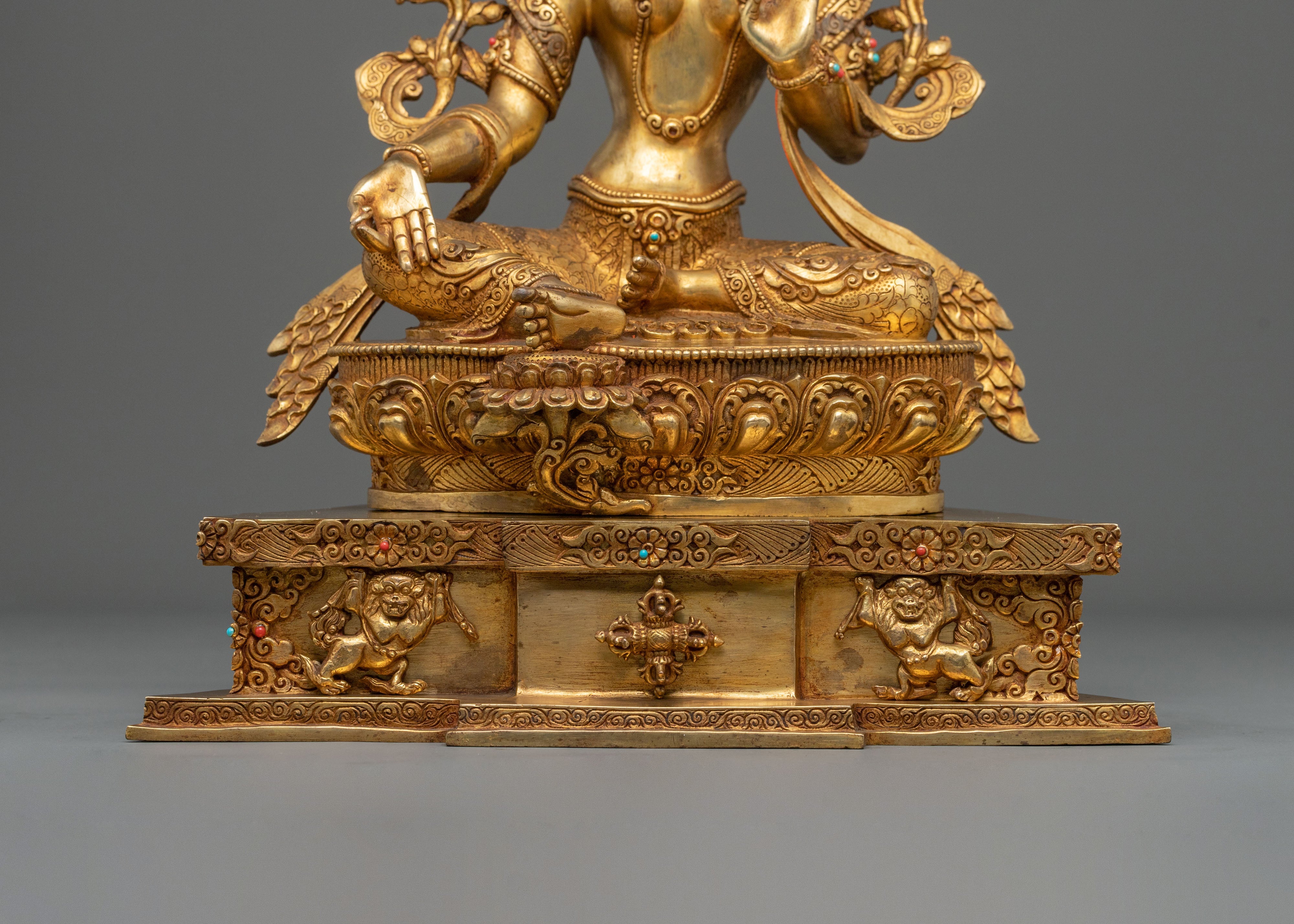 Green Tara Fire Gold Gilded Statue | Made in Nepal