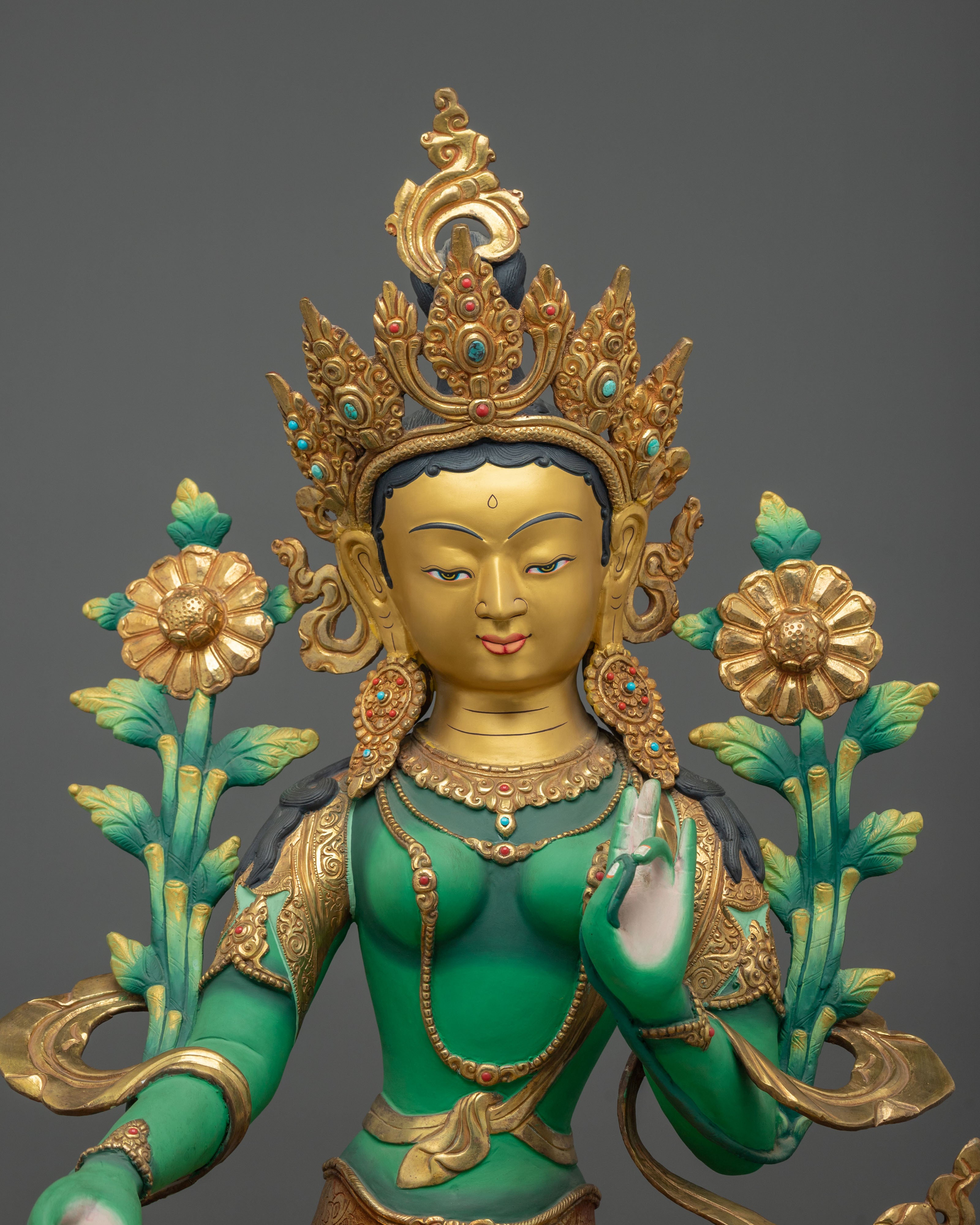 Green Tara Copper Statue with 24K Gold Gilding