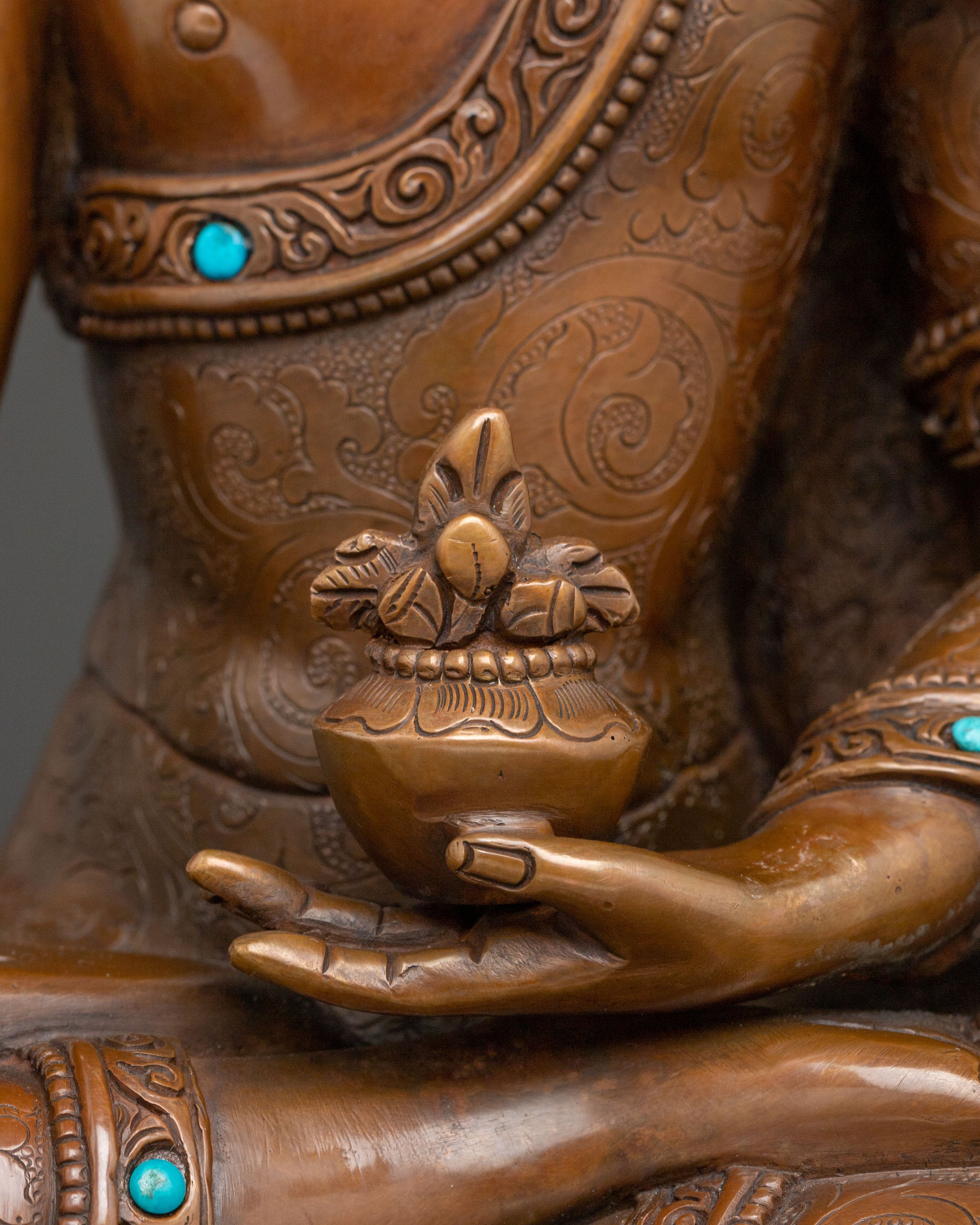 Medicine Buddha Statue: Oxidized Copper Healer Buddha Sculpture