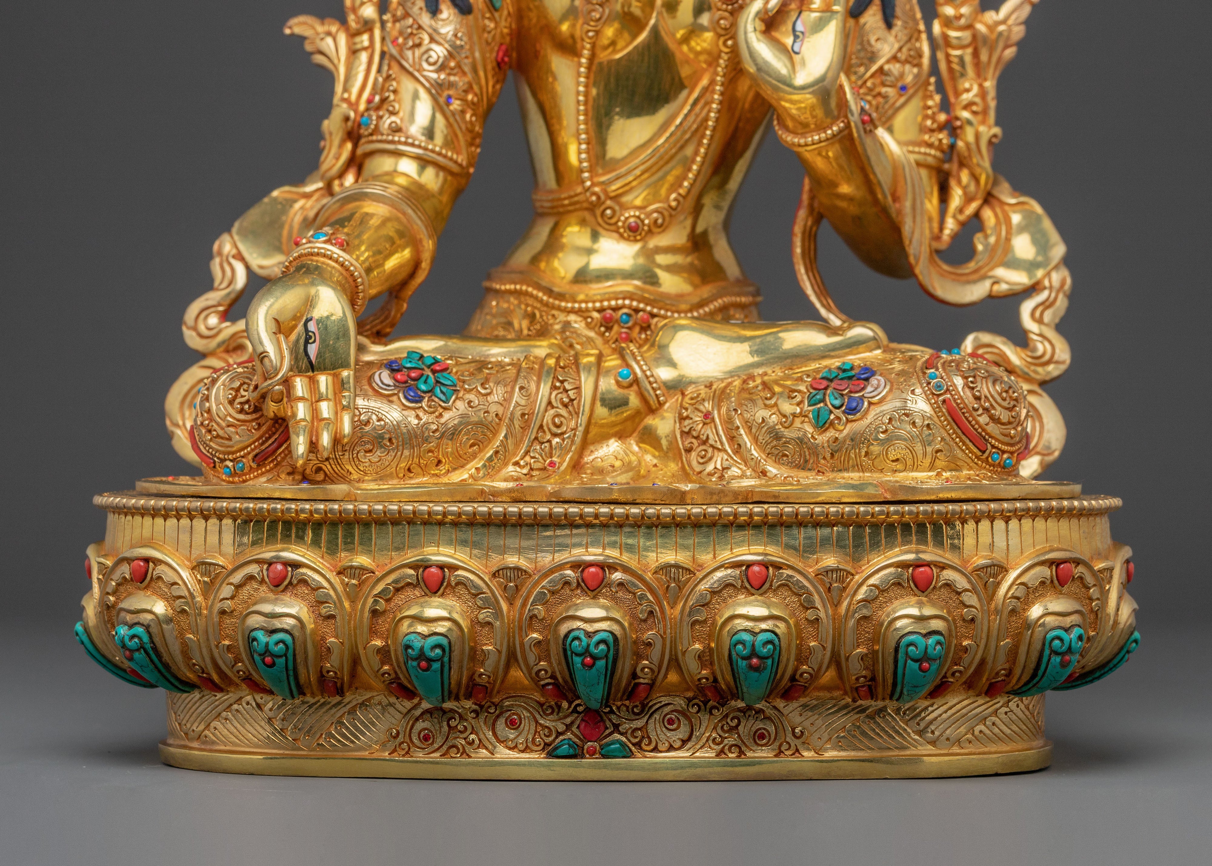 Handcrafted Divine Statue of White Tara with 24K Gold Gilding