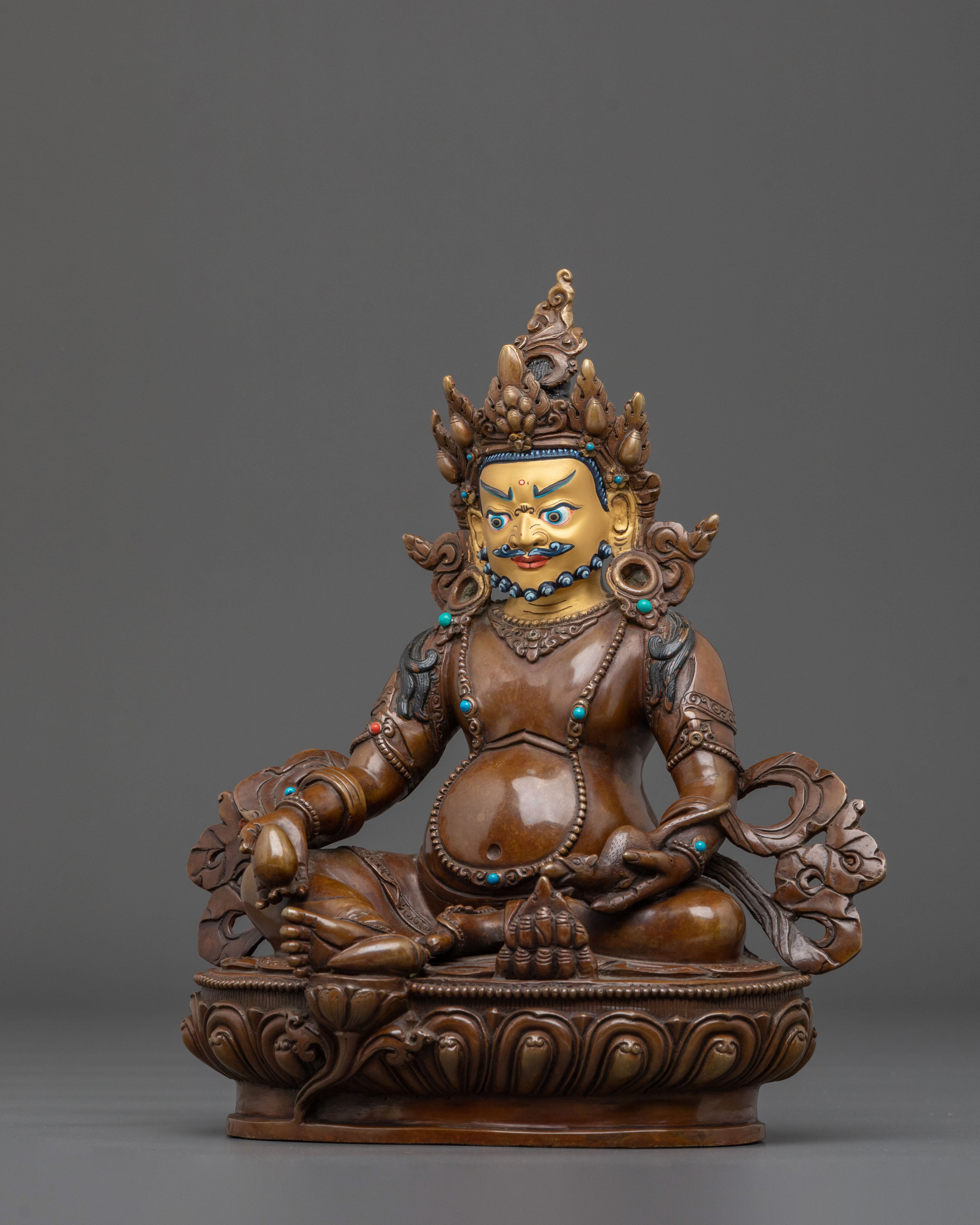 Dzambhala Statue | 24K Gold Gilded Tibetan Deity Figurine