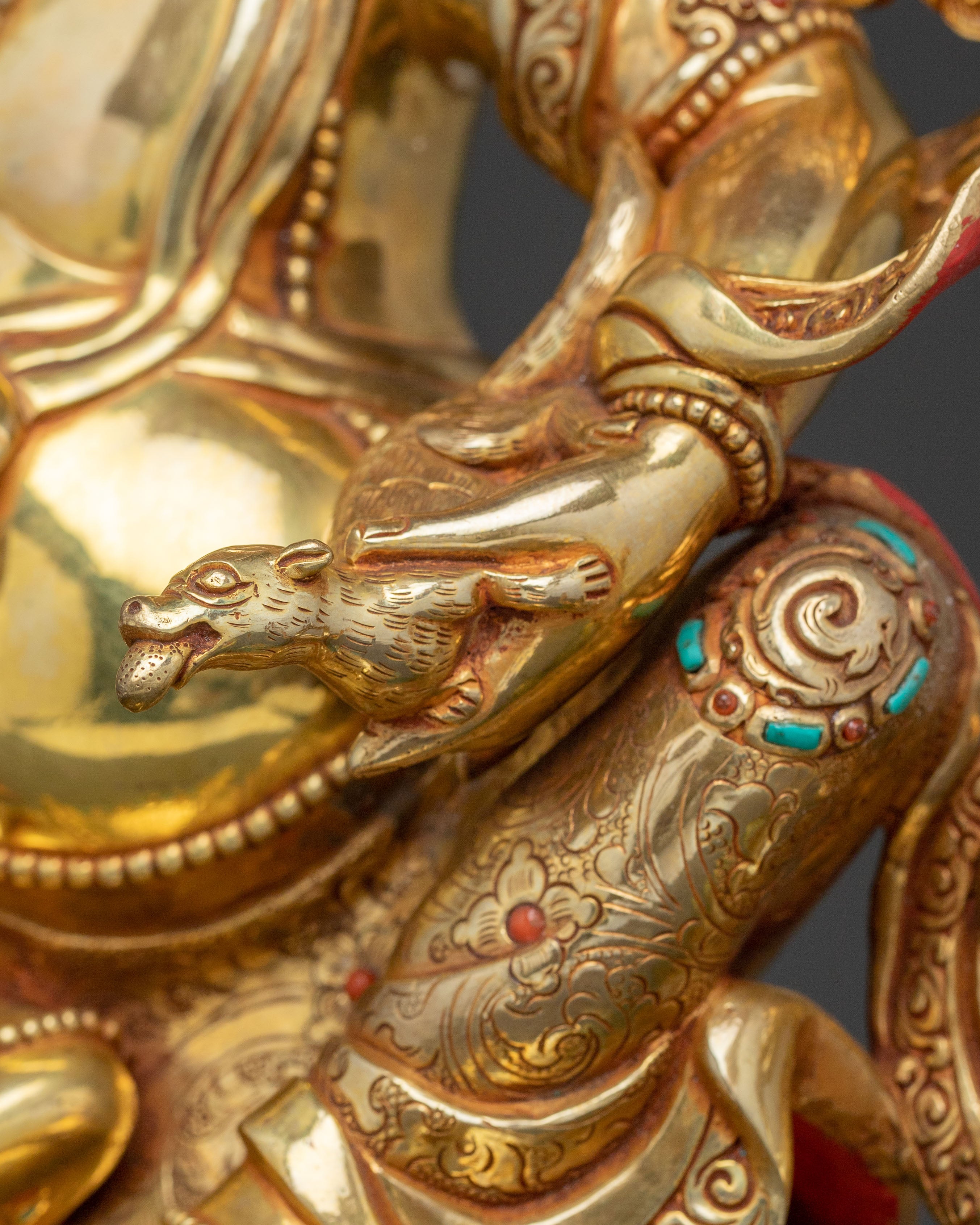 Wealth Deity White Dzambhala Handcrafted Statue - 24K Gold Gilded