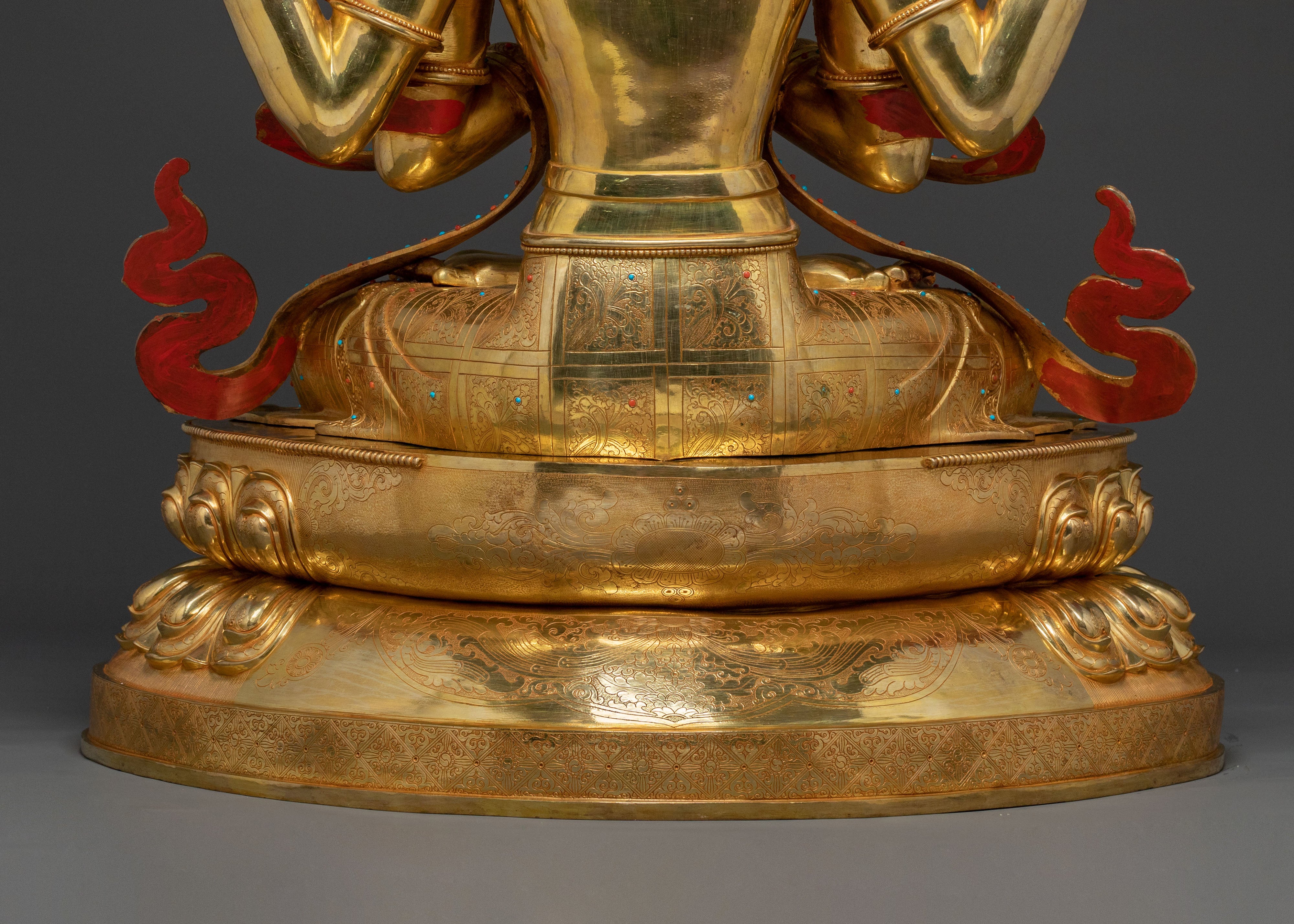 Chenrezig Divine Statue | 24K Gold Gilded Copper Statue