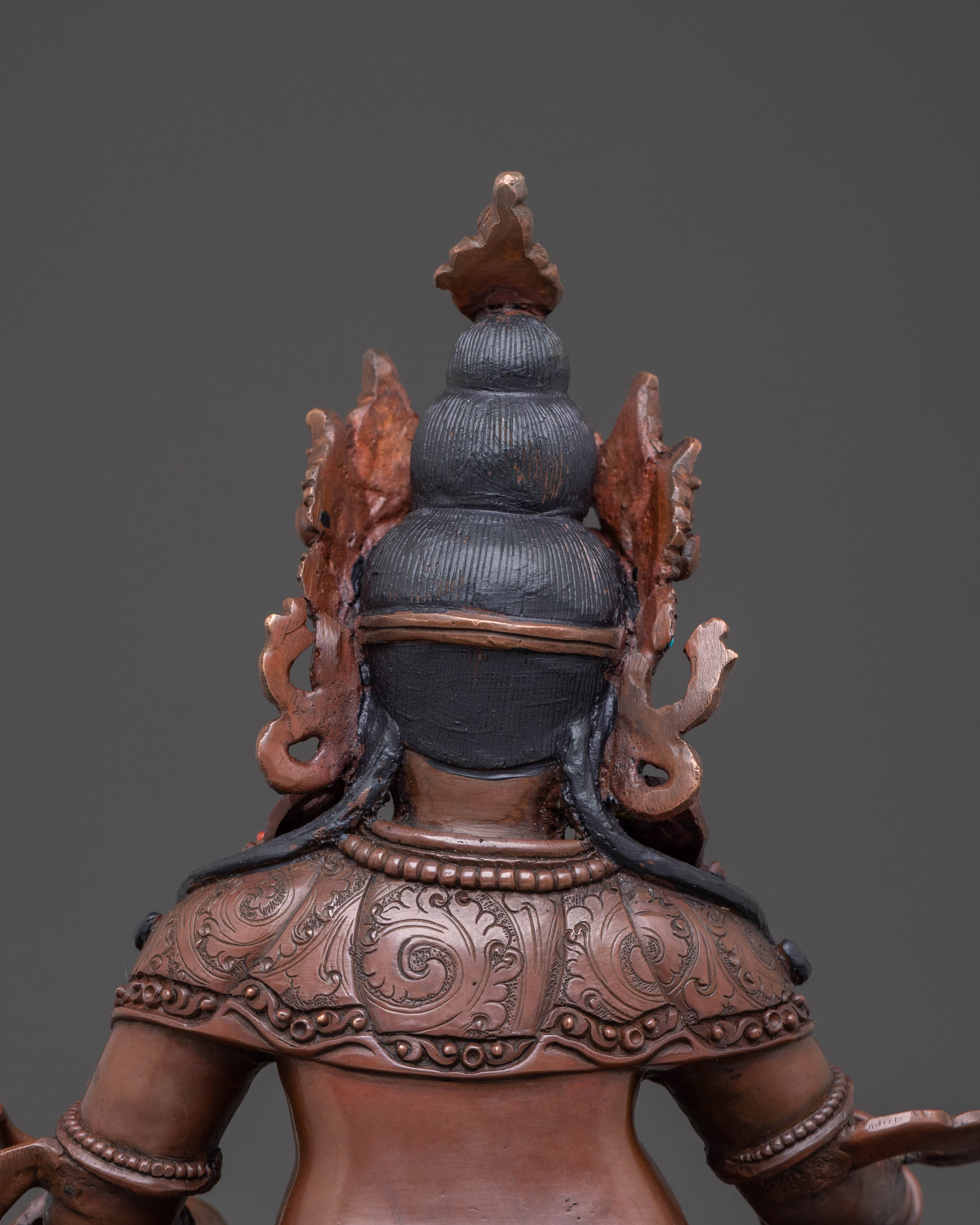 Oxidized Copper Dzambhala Statue with Throne