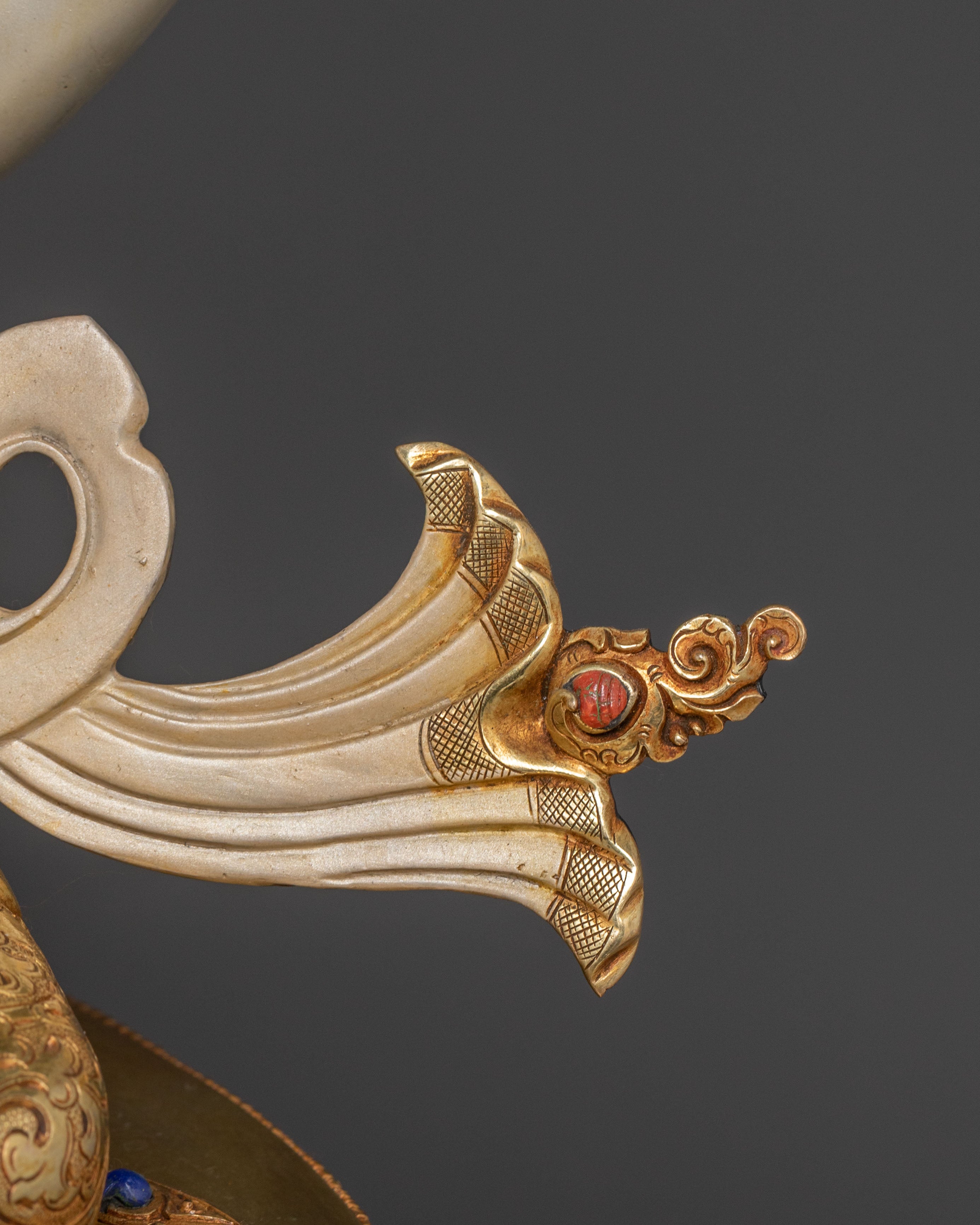 Majestic Chenrezig on Throne Statue with 24k Gold Glided and  Gemstones Inlays