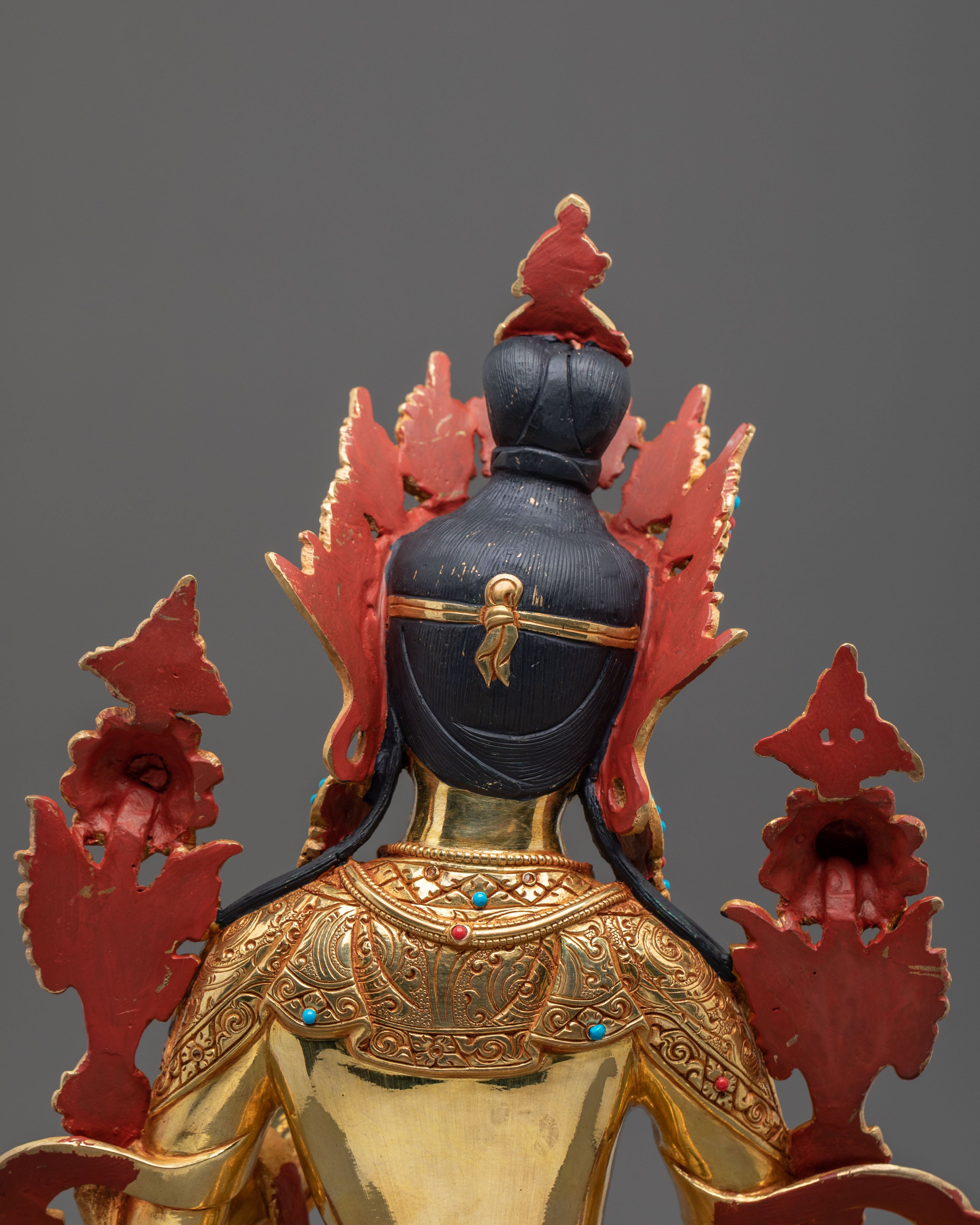 White Tara Statue | Serene 24K Gold Gilded Tibetan Figurine