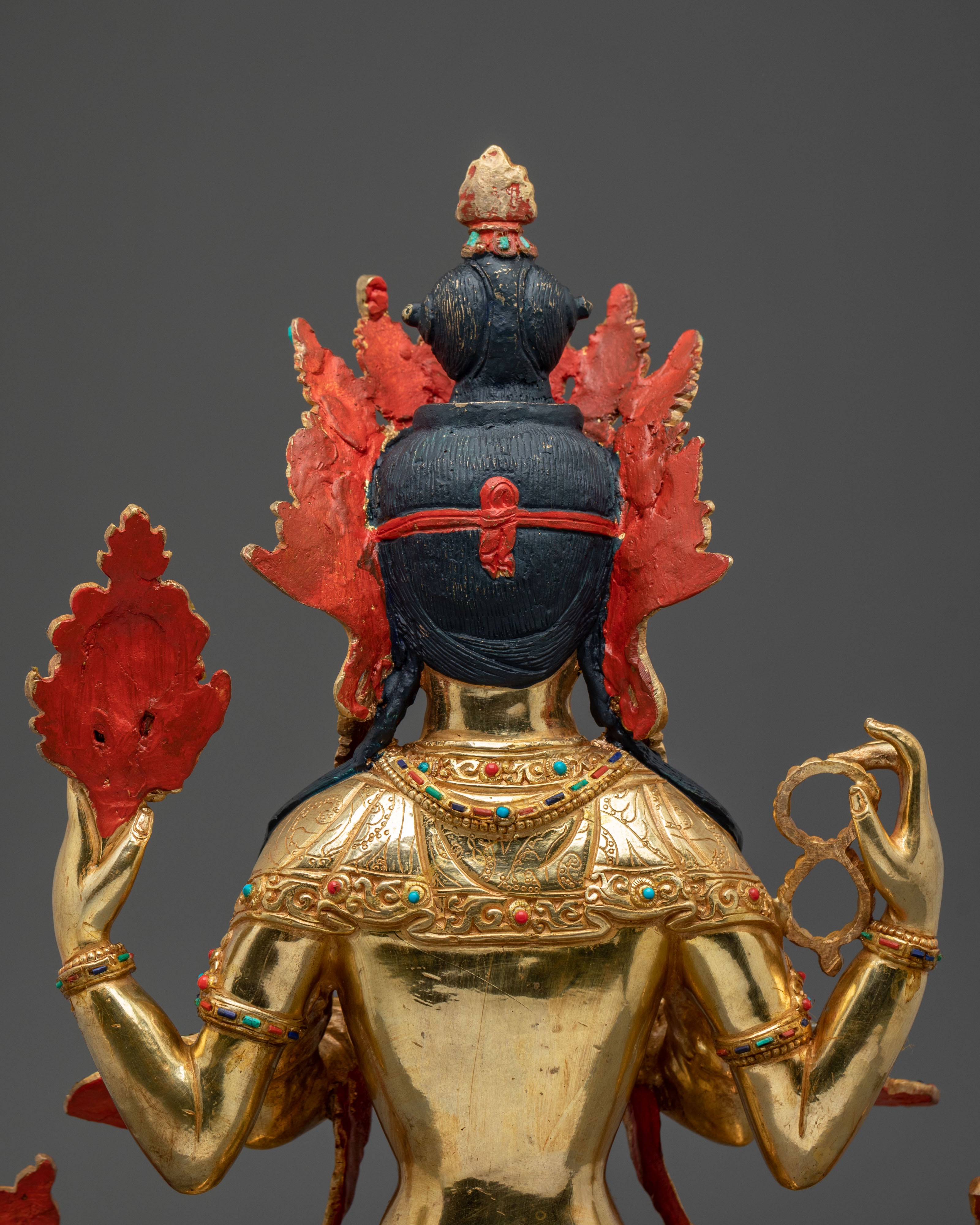 Radiant 24K Gold Gilded Chenrezig Statue: Bodhisattva of Compassion