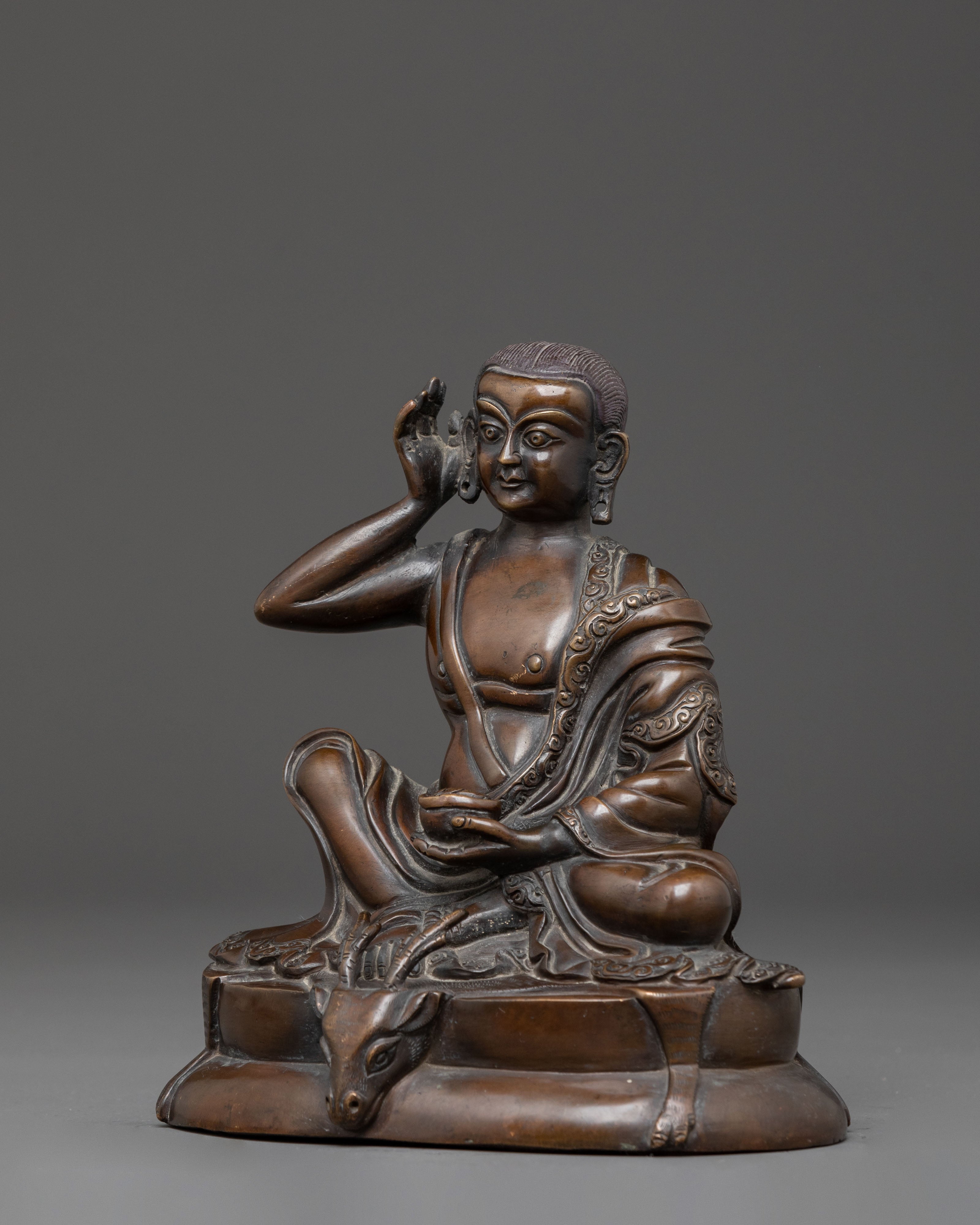Handcrafted Milarepa Oxidized Copper Statue | Yogi & Dharma Teacher