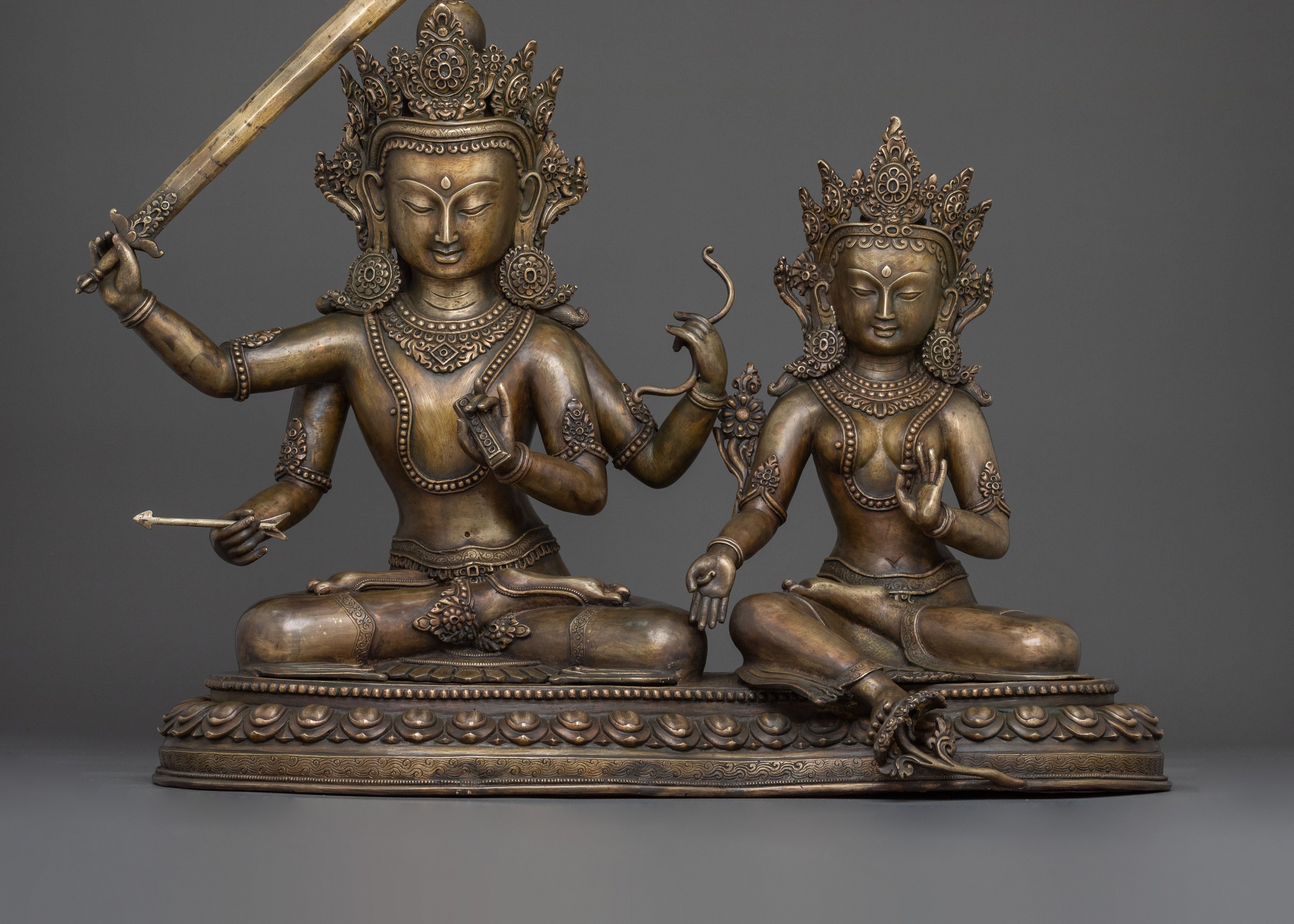 Maha Manjushri and Green Tara Statue Set | Altar Decor