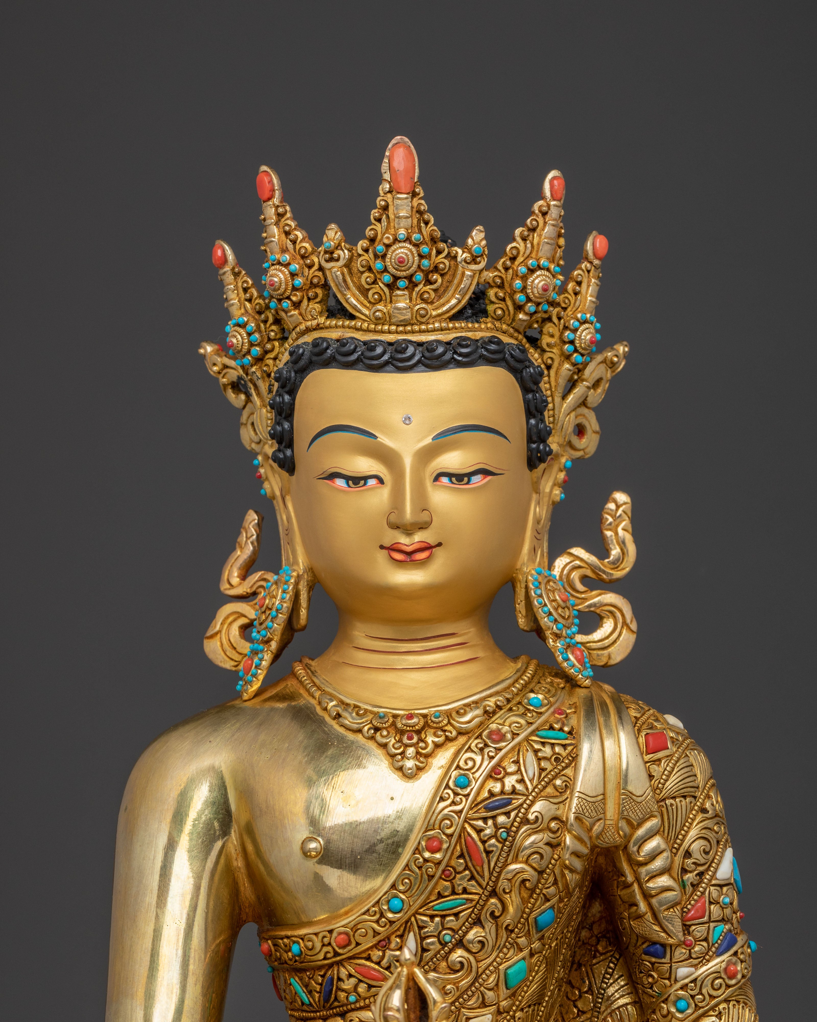 Crowned Mitrugpa Sacred Statue with 24K Gold Glided