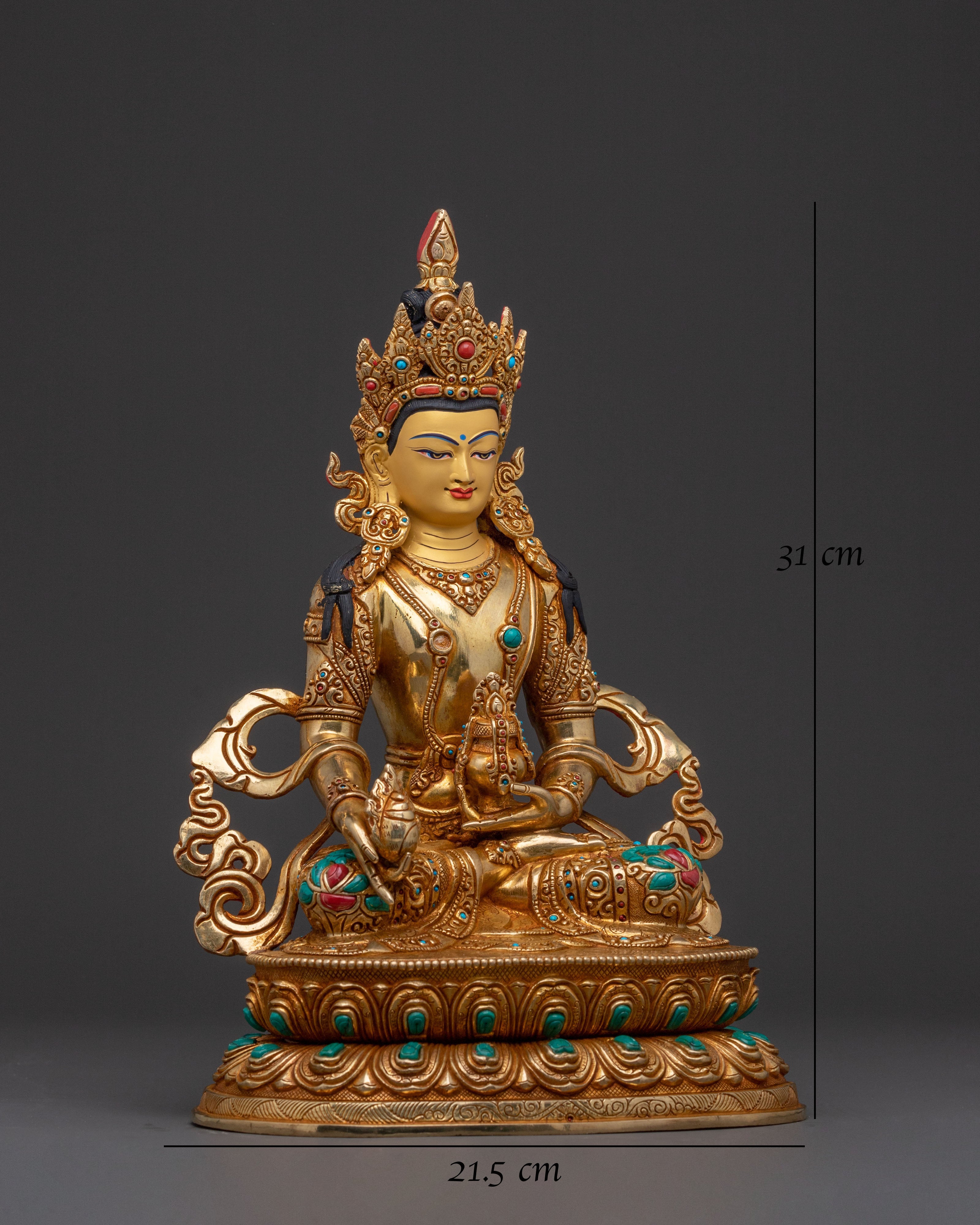 Golden Kshitigarbha Copper Statue | Serene Devotional Art