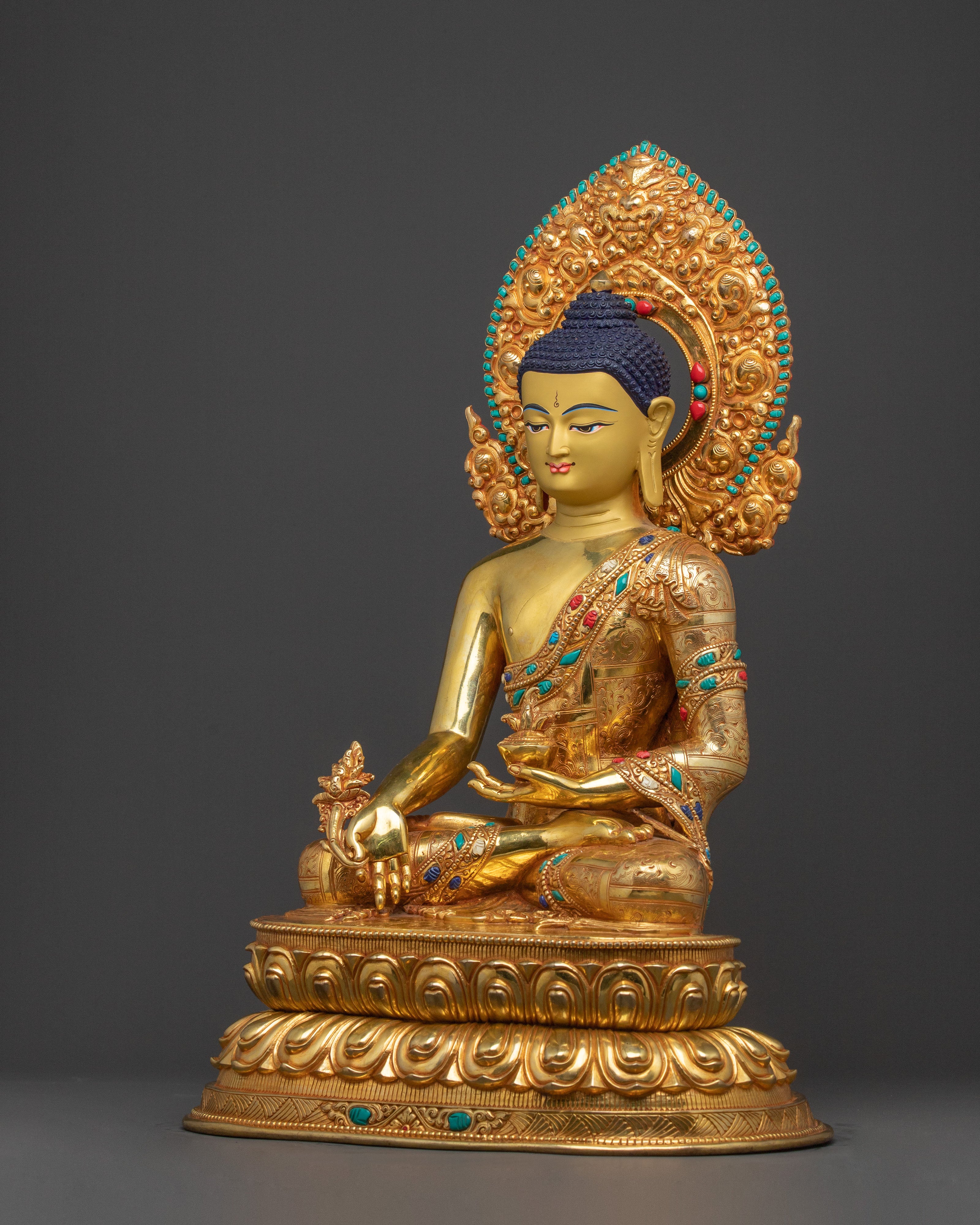 Medicine Buddha Sacred Altar Statue: 24K Gold Gilded
