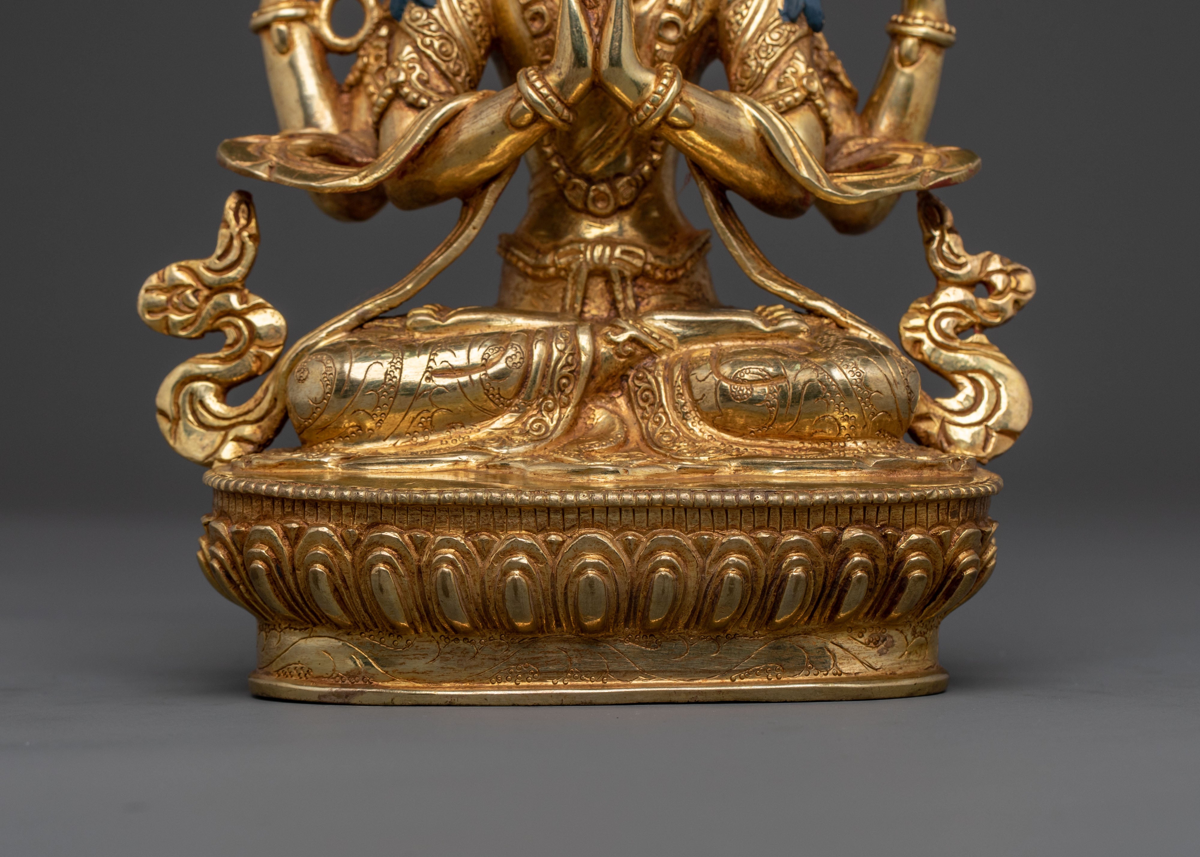 Radiant Bodhisattva Chenrezig Statue: 24K Gold Gilded