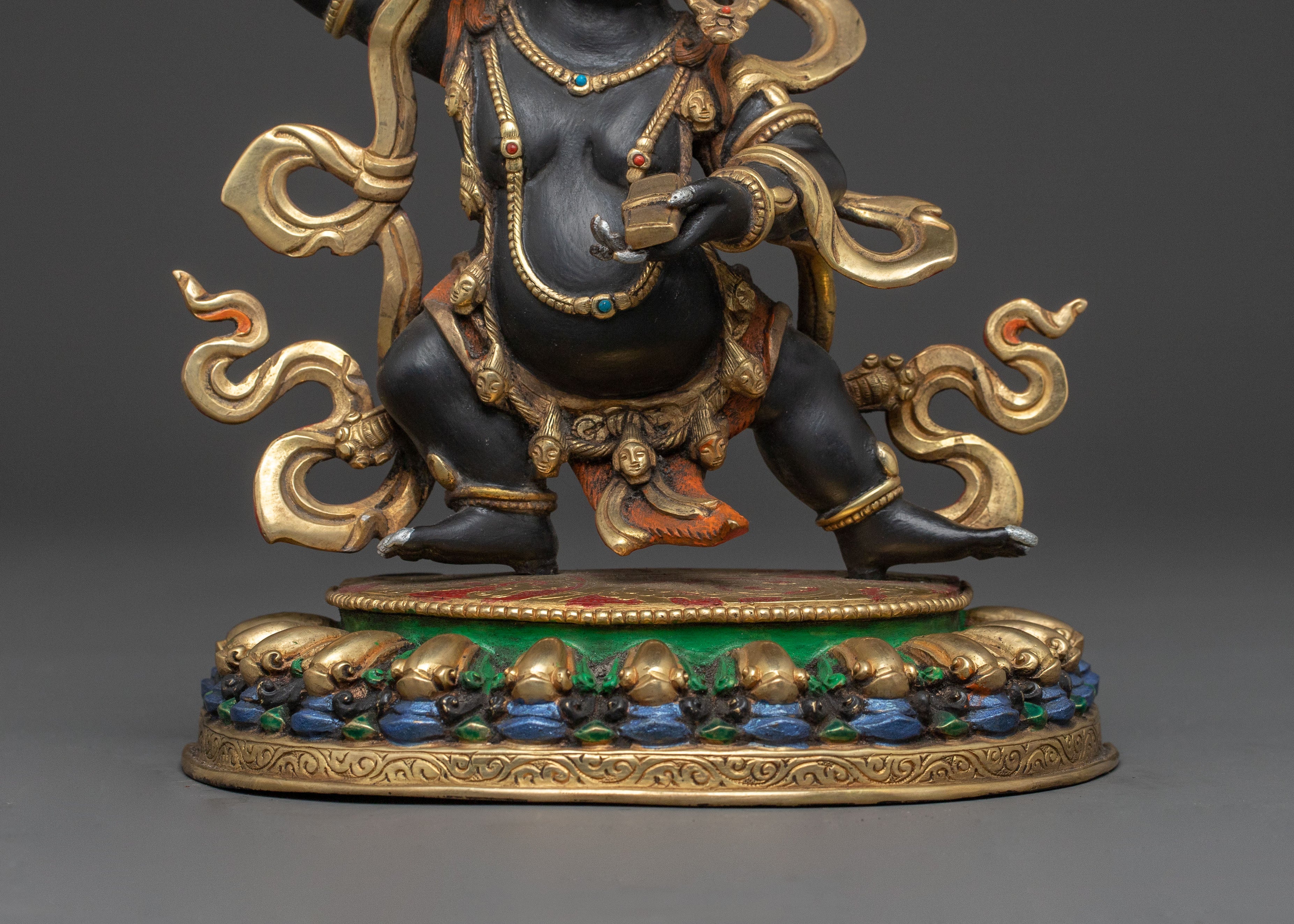 Wrathful Fortune Icon Black Dzambhala Statue: Handcrafted Sacred Protector