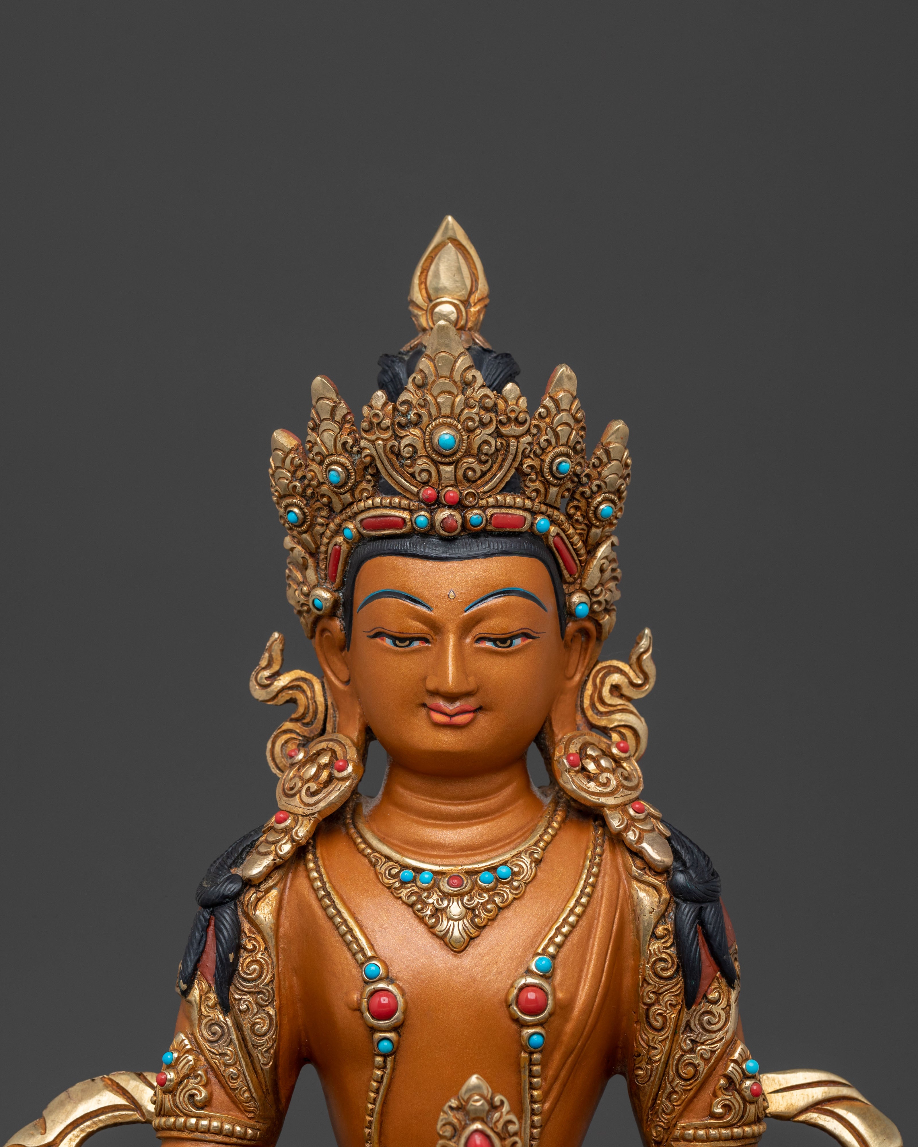 Kshitigarbha Traditional Sculpture | Gold Gilded Buddhist Art