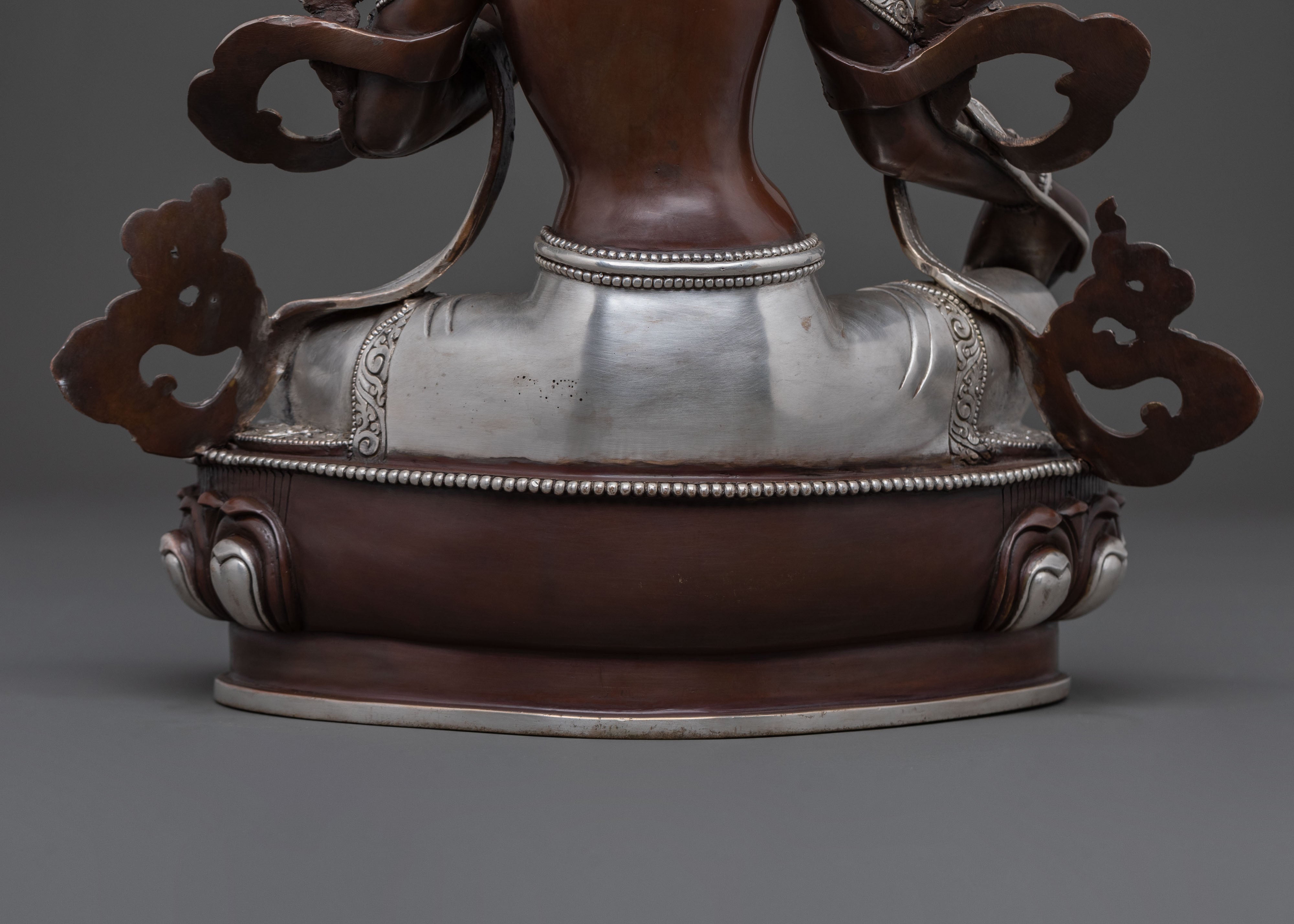 Green Tara: Oxidized Copper Statue with Silver Plated