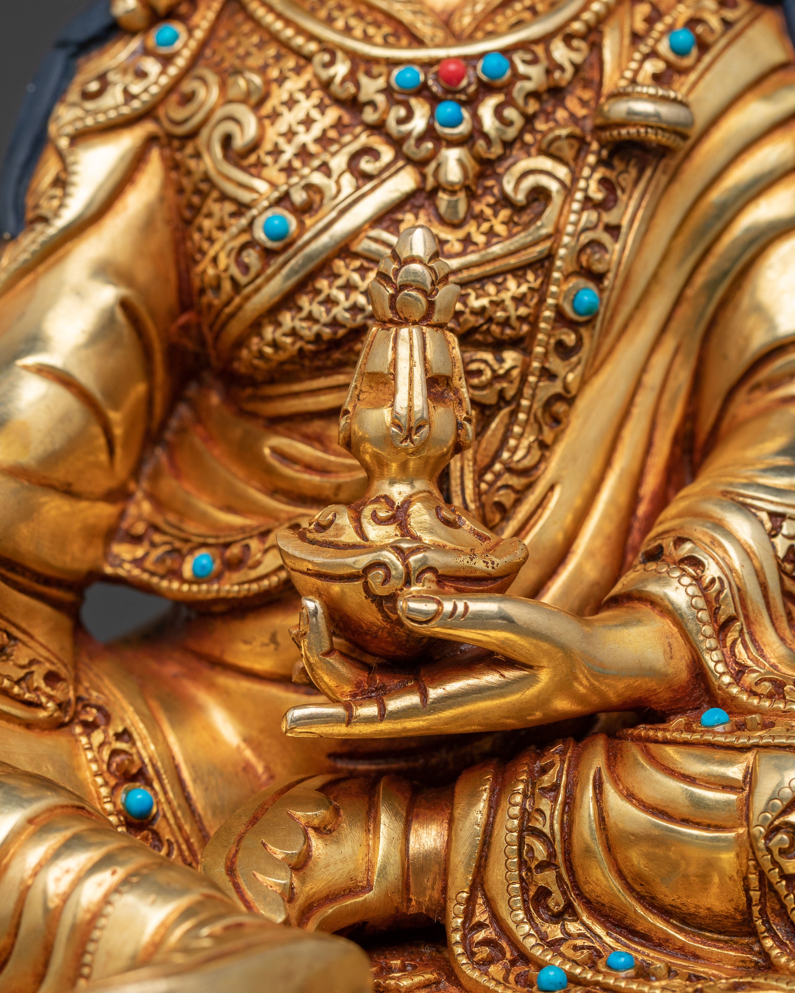 Handcrafted Guru Rinpoche Sacred Statue | 24K Gold Gilded Sculpture