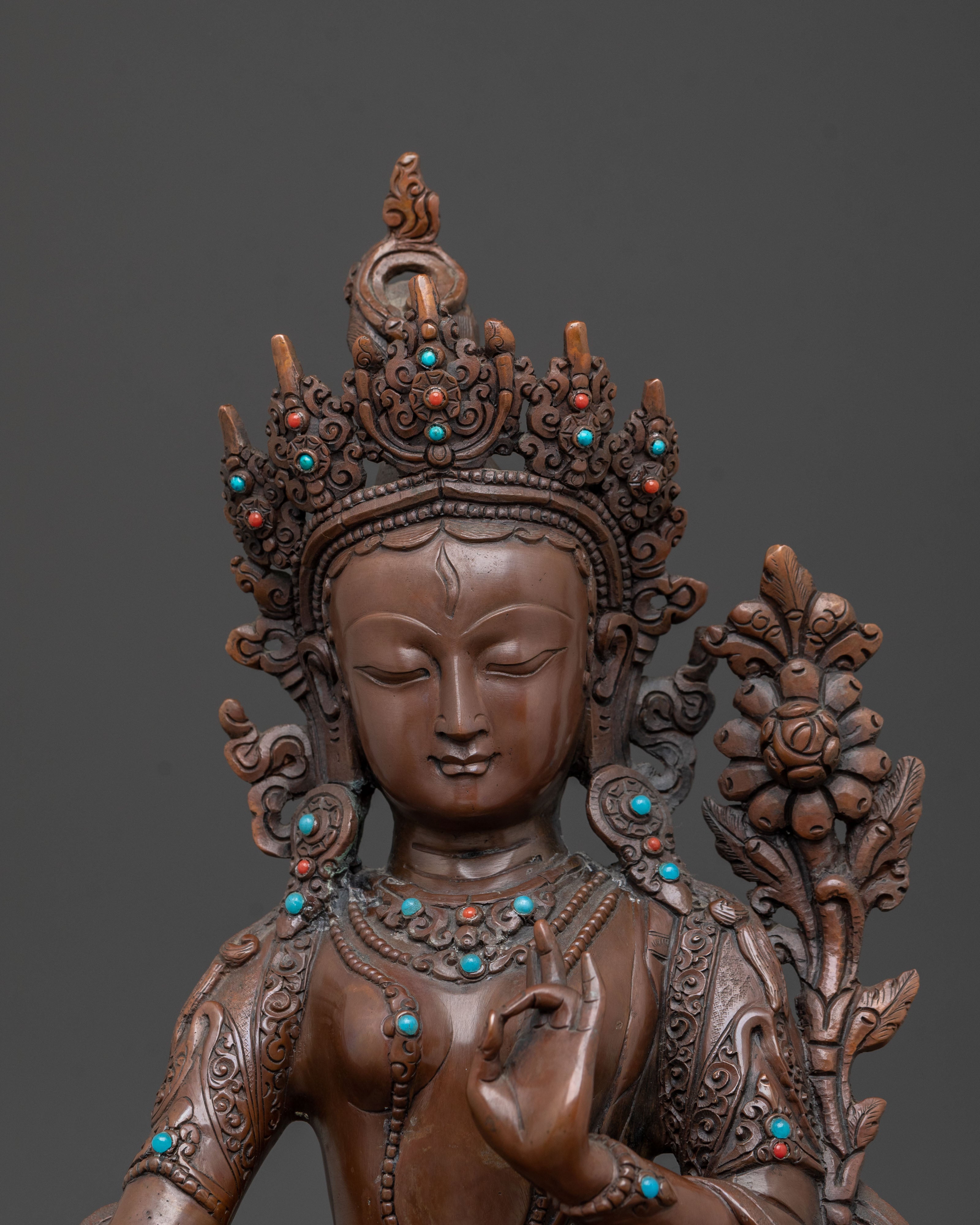 White Tara Copper Statue for Spiritual Decor | Traditional Sculpture
