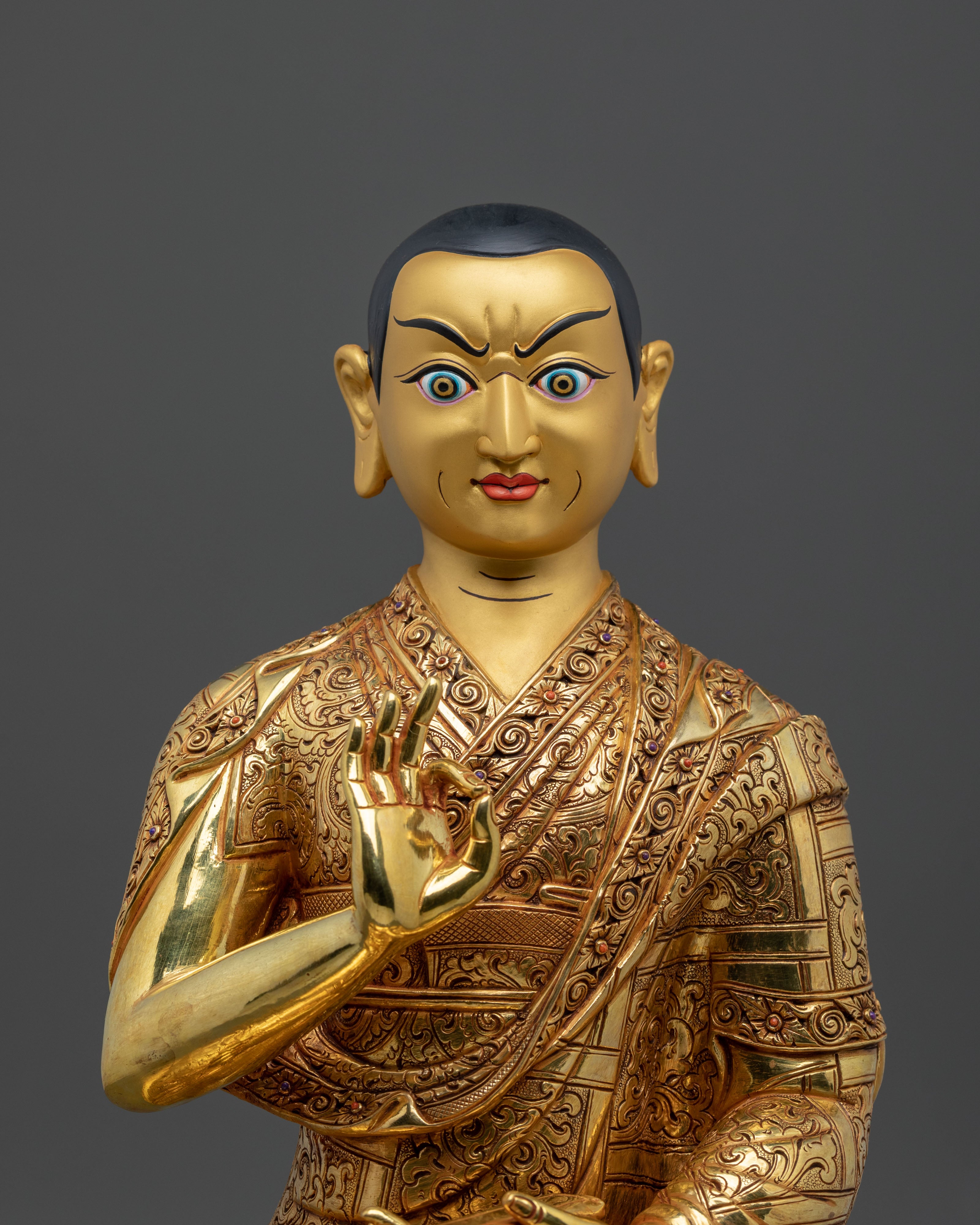 Tsongkhapa with Two Disciples Altar Sculpture | 24K Gold Glided