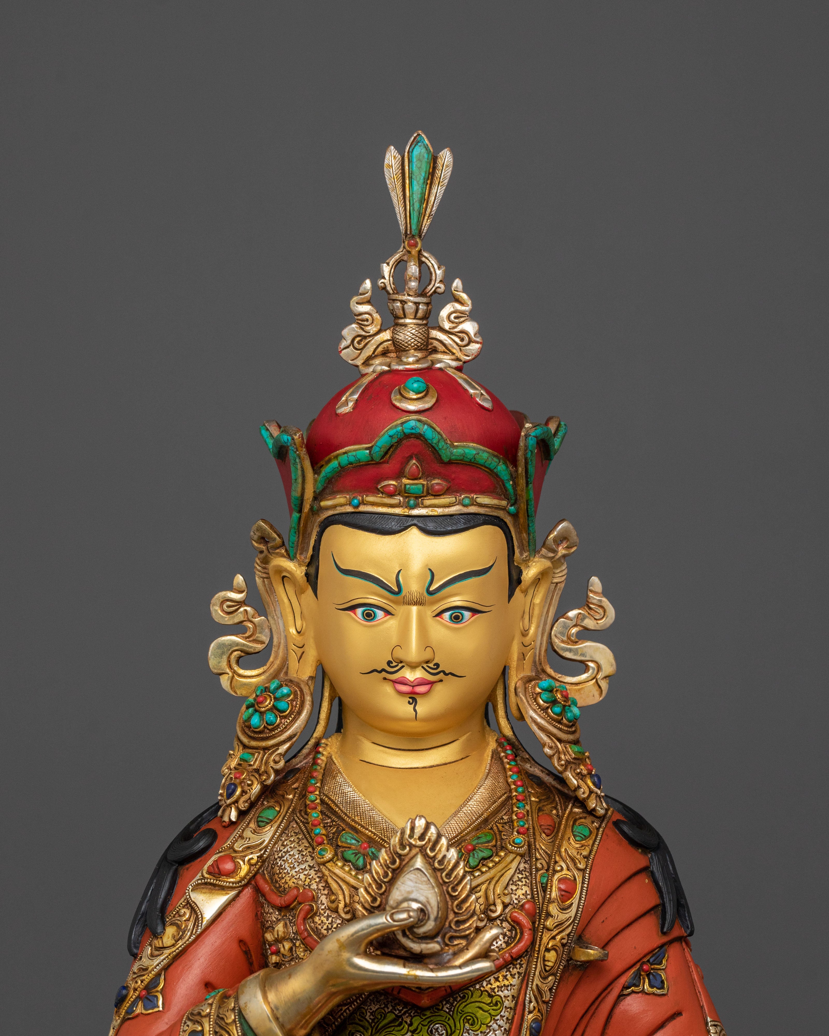 Buddhist Master Guru Norla Sculpture: 24K Gold Gilded Artistry