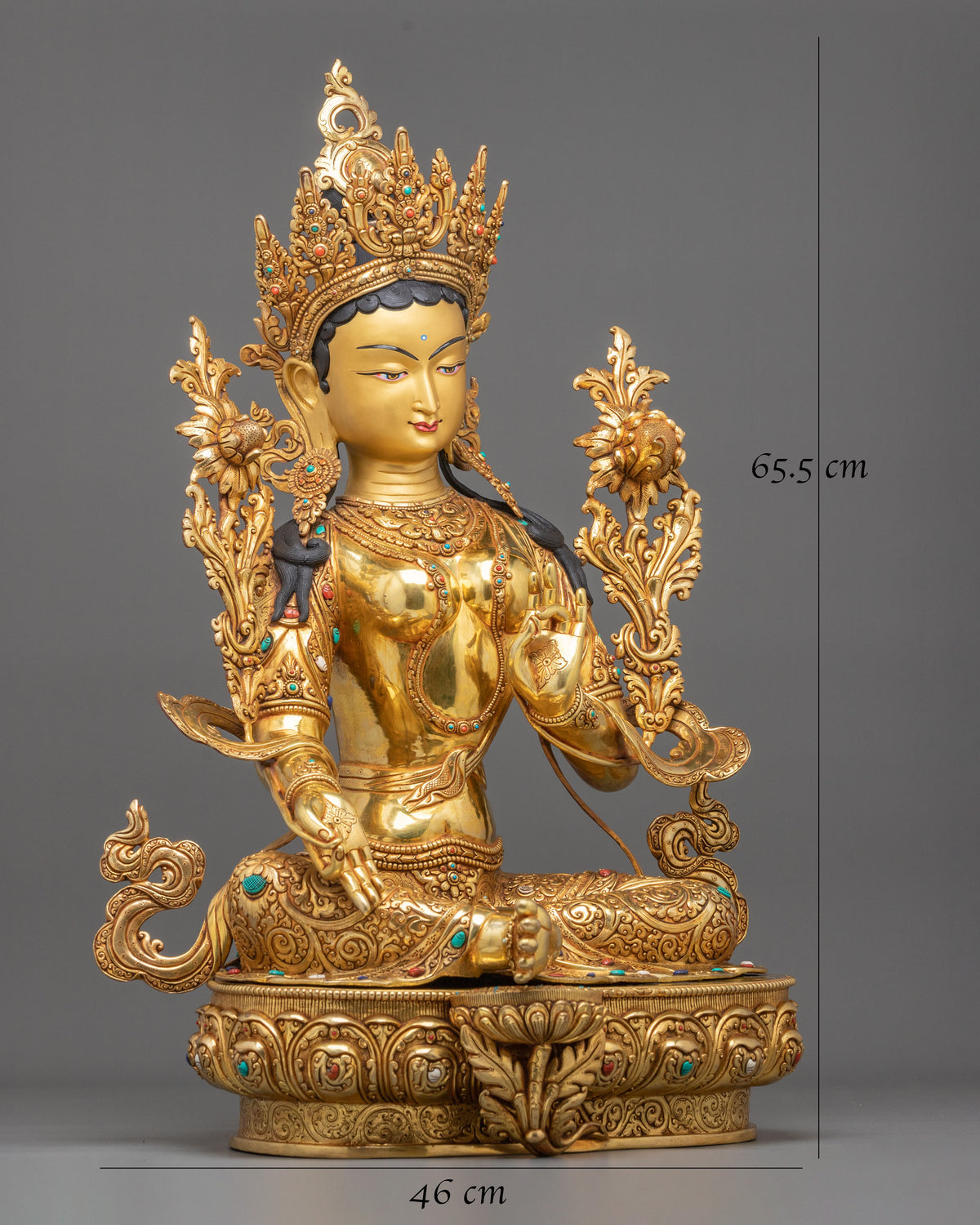 Green Tara 24K Gold-Coated Sculpture | Buddhist Guardian