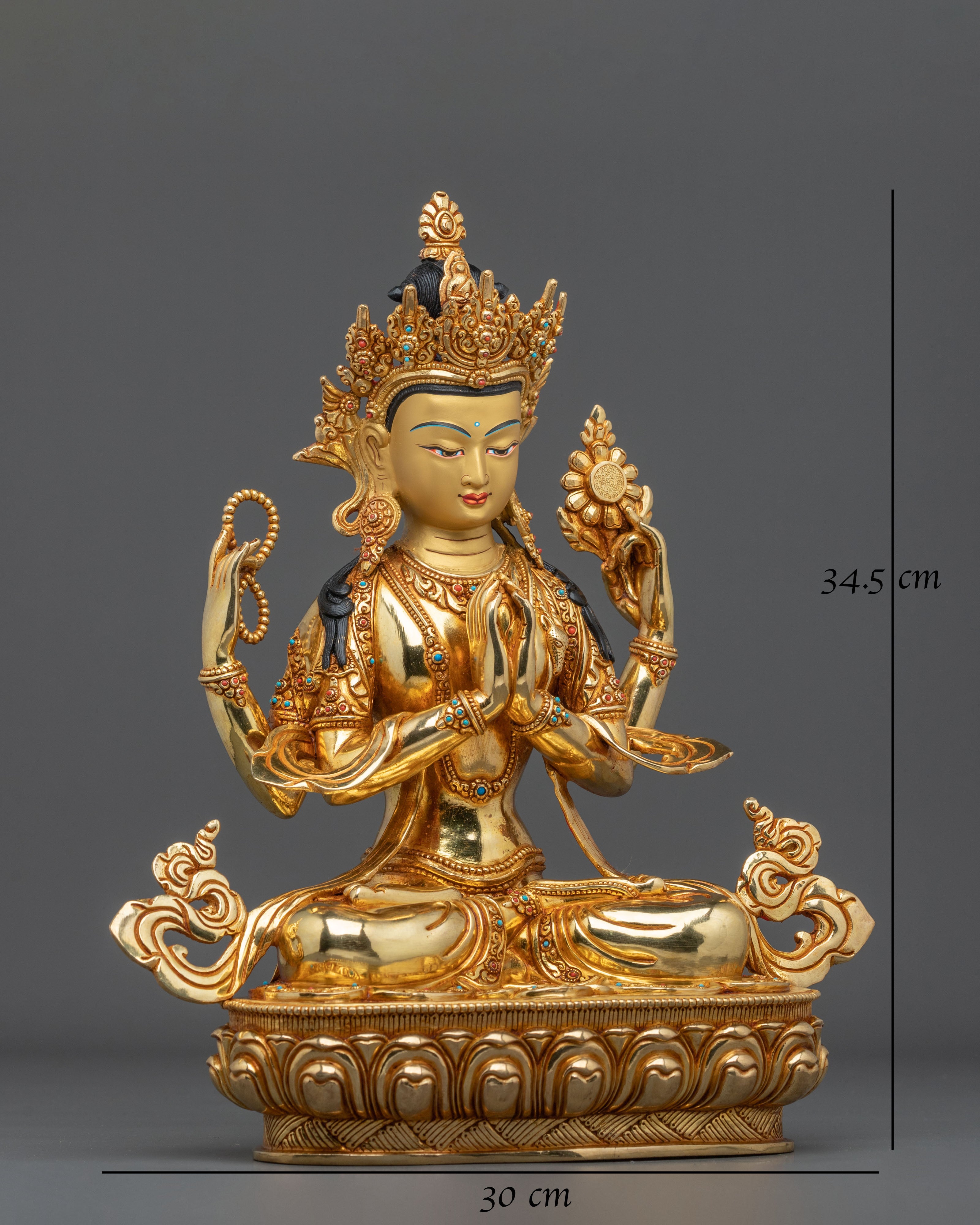 Four-Armed Chenrezig Sculpture | Handmade Copper Figurine