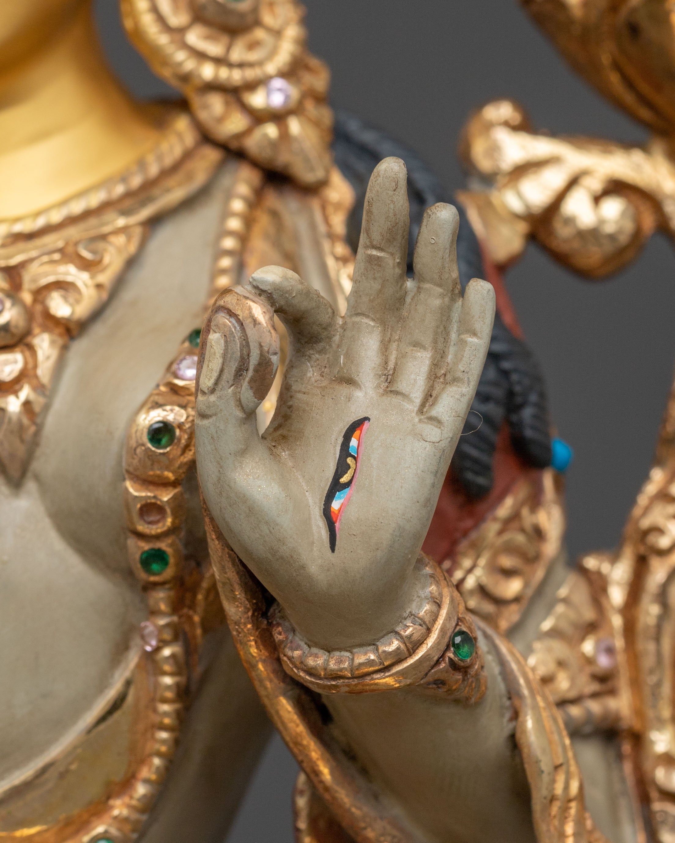 Handcrafted White Tara Statue | 24K Gold Gilded