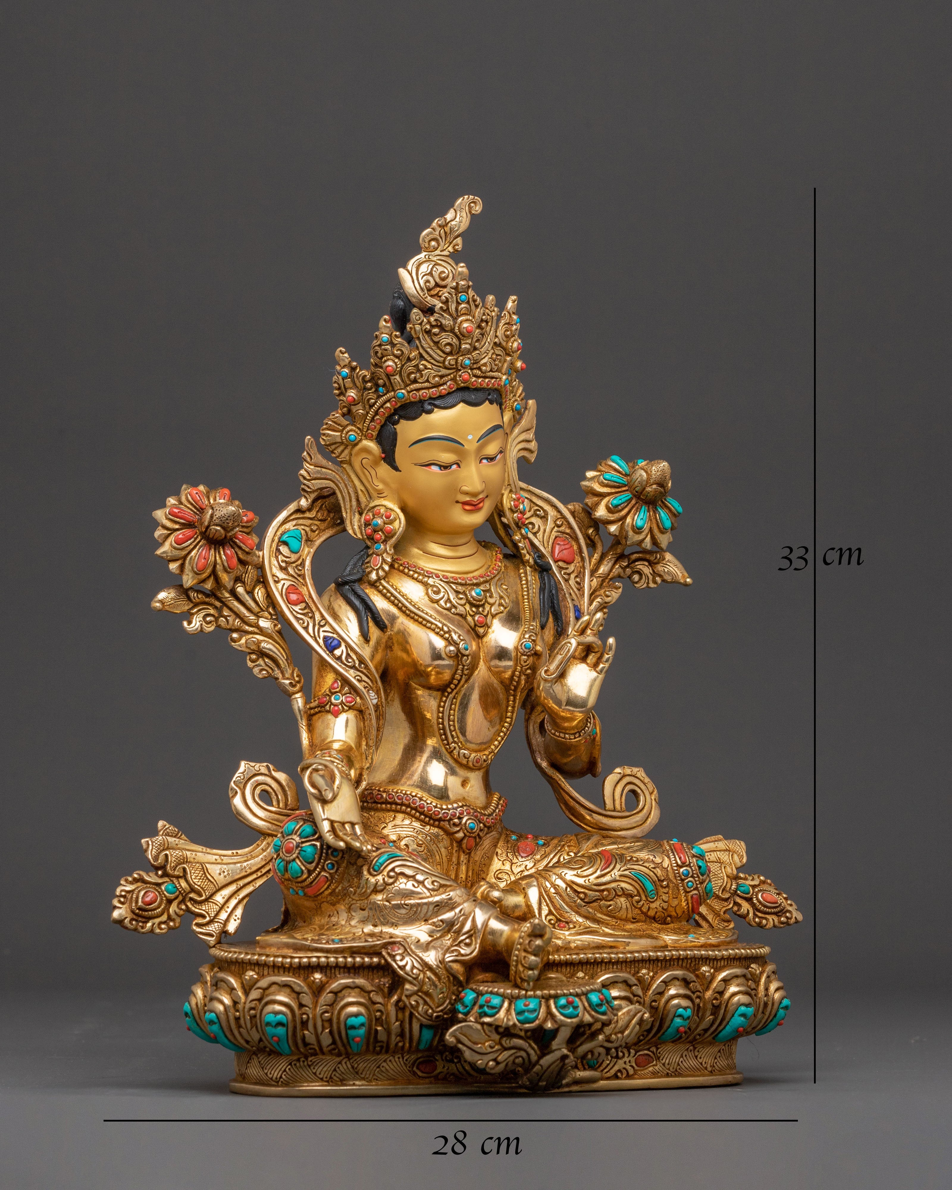 Green Tara Spiritual Blessing Statue | 24K Gold Gilded Art