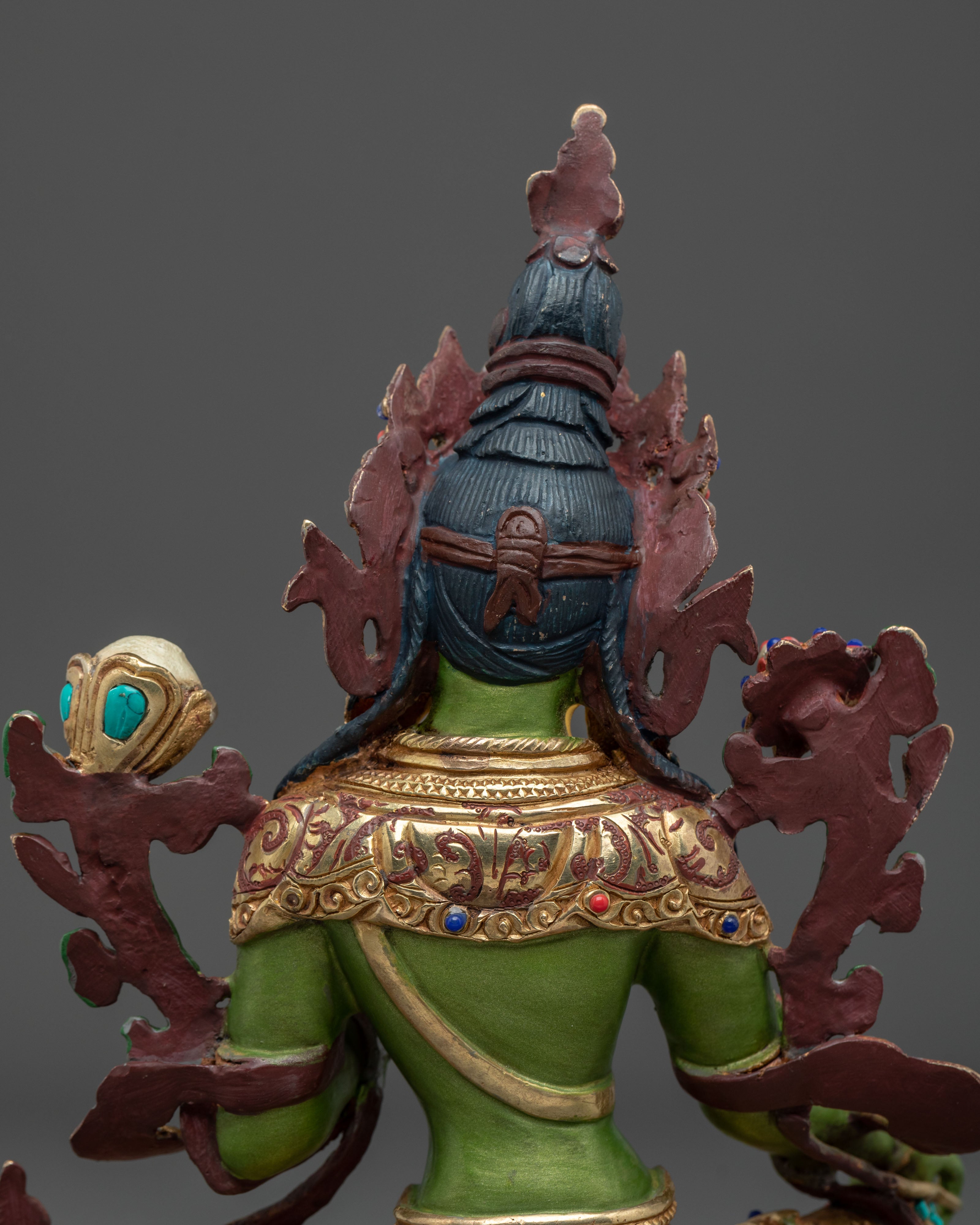 Green Tara 24K Gold Gilded Statue | Goddess of Compassion and Protection
