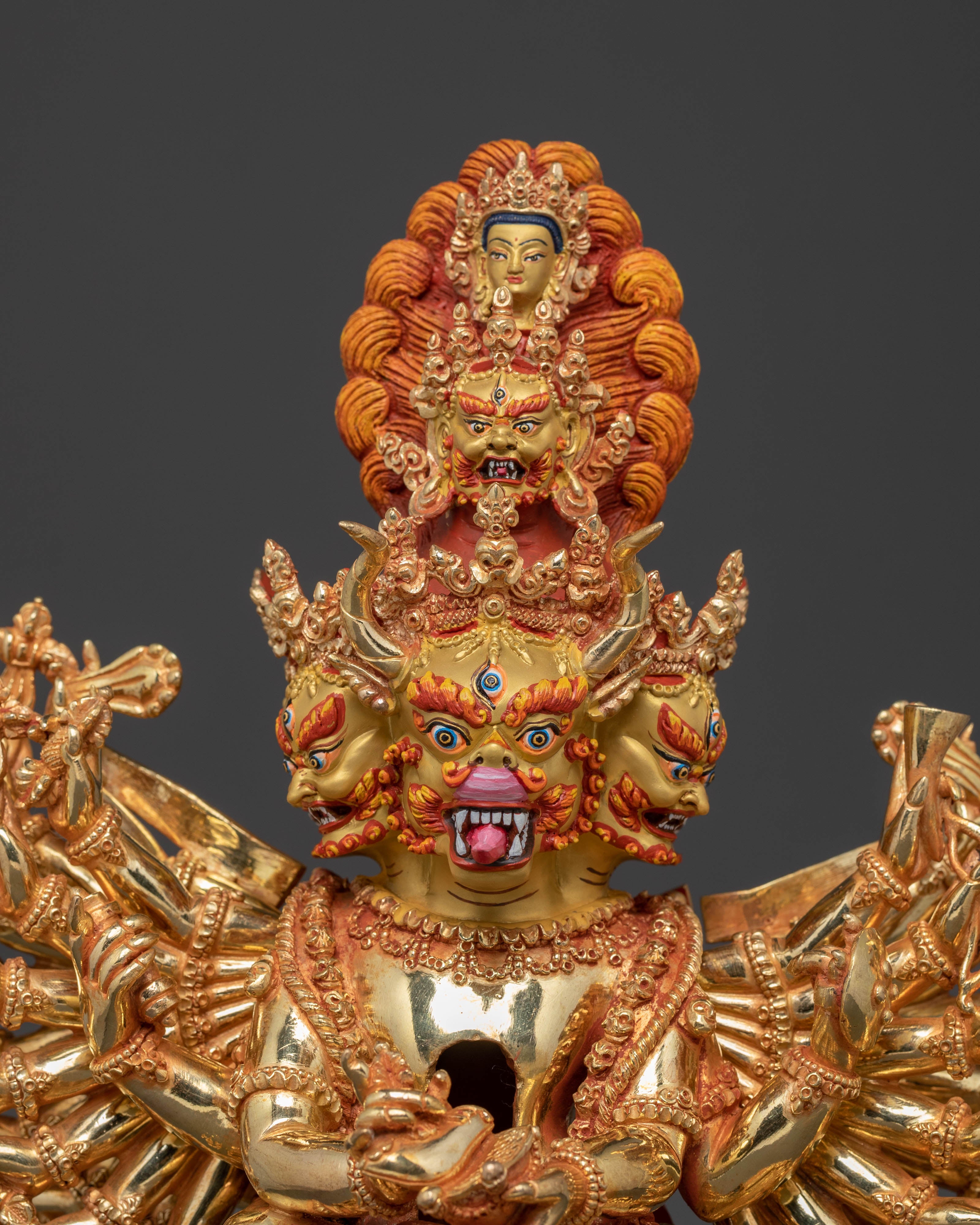Sacred Yamantaka Statue: Hand-Gilded Copper Artistry