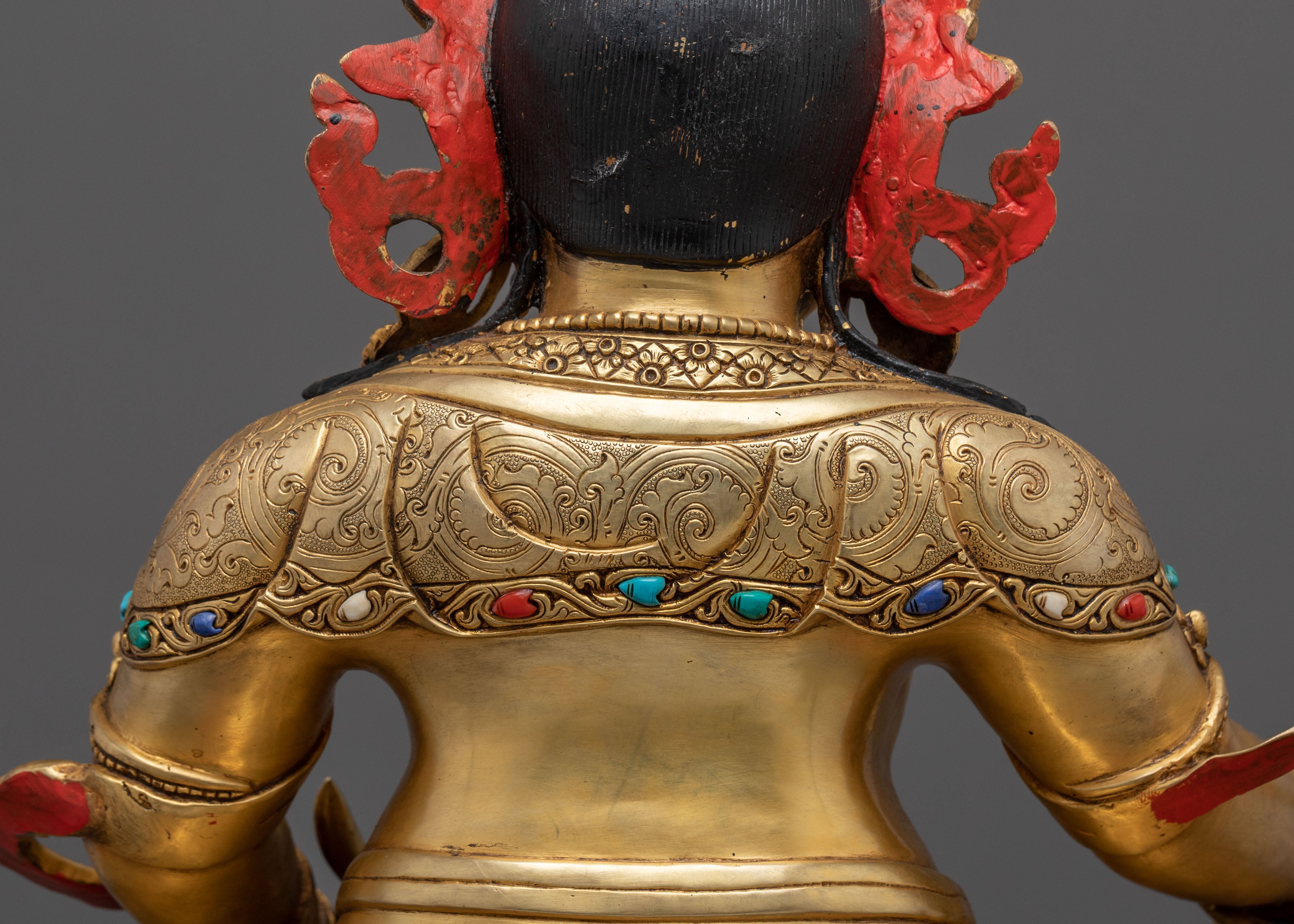 Dzambhala Statue on a Throne | Fire Gold Gilded Figurine