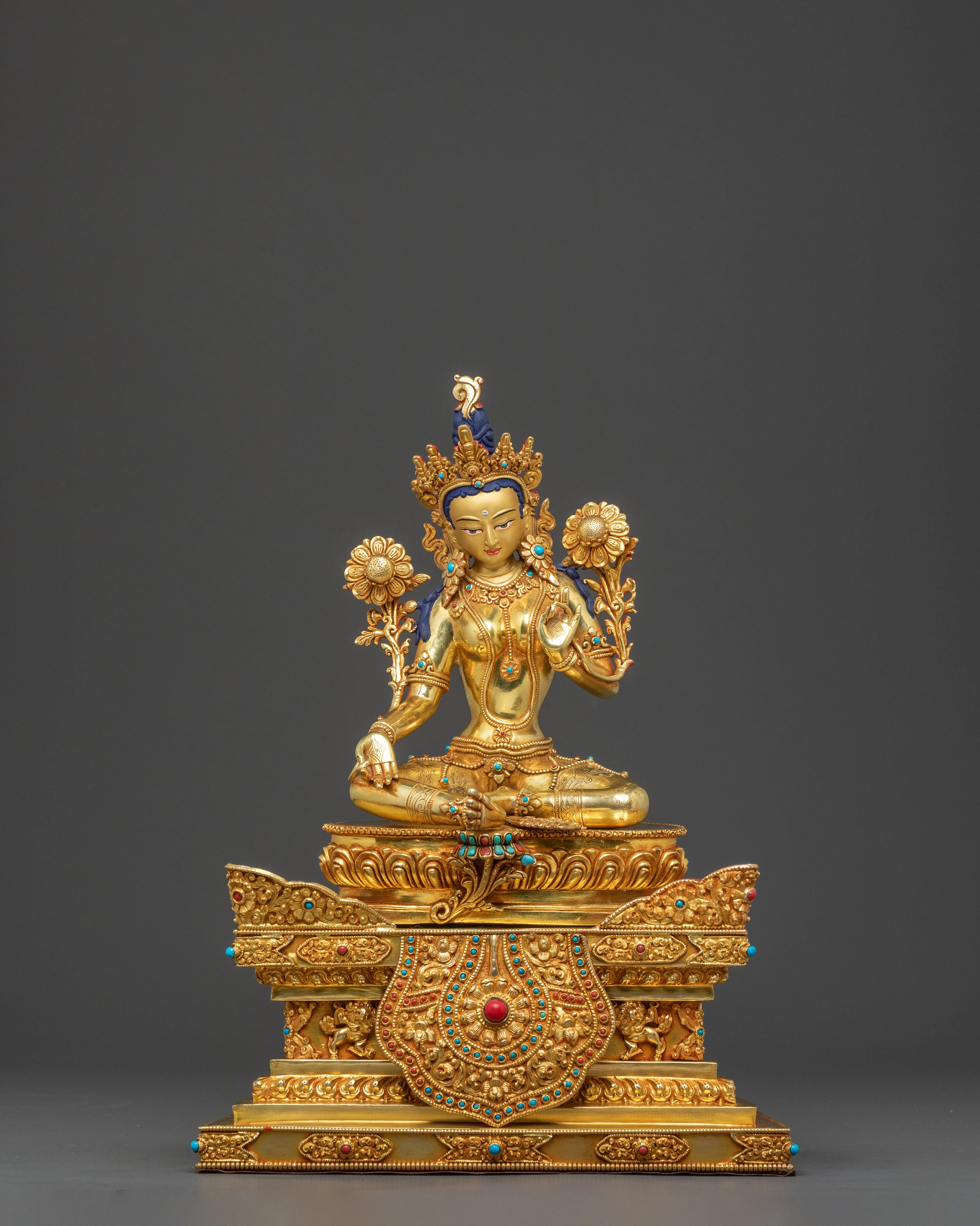 Green Tara Statue  On Throne | Sacred Altar Decor