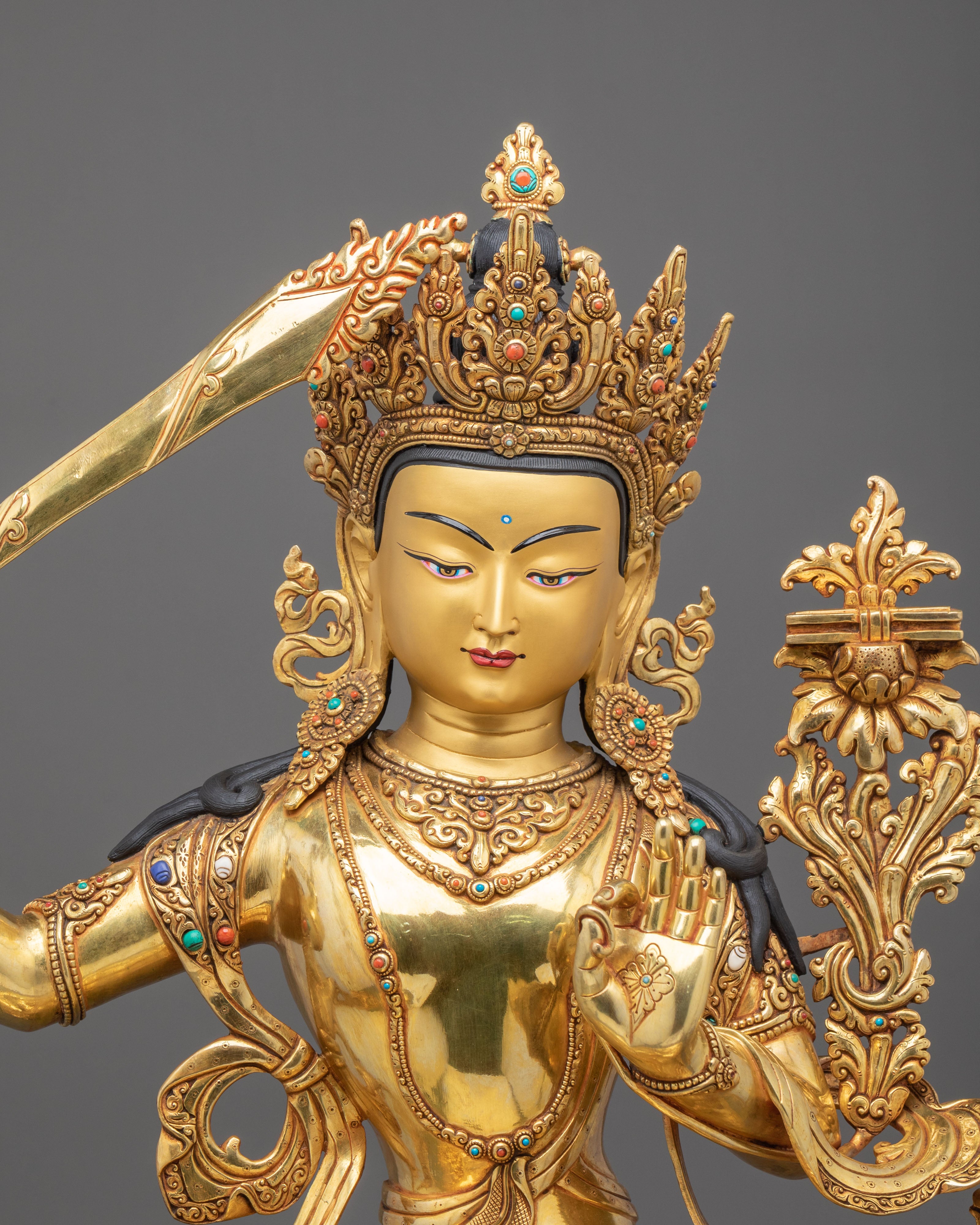 Hand-Carved Manjughoṣa Statue | Copper Sculpture