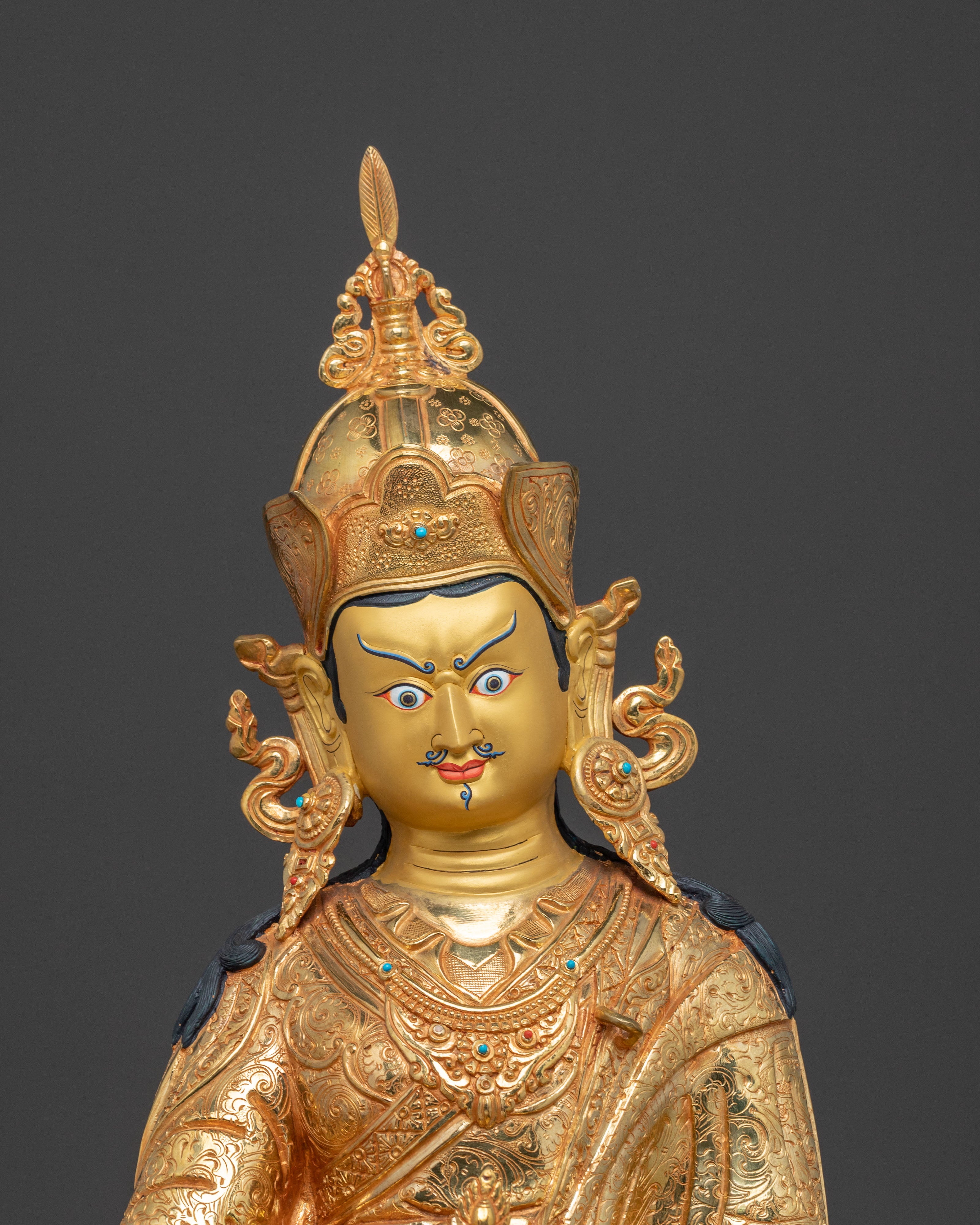 Guru Rinpoche Tibetan Master Statue – Radiant 24K Gold Gilded