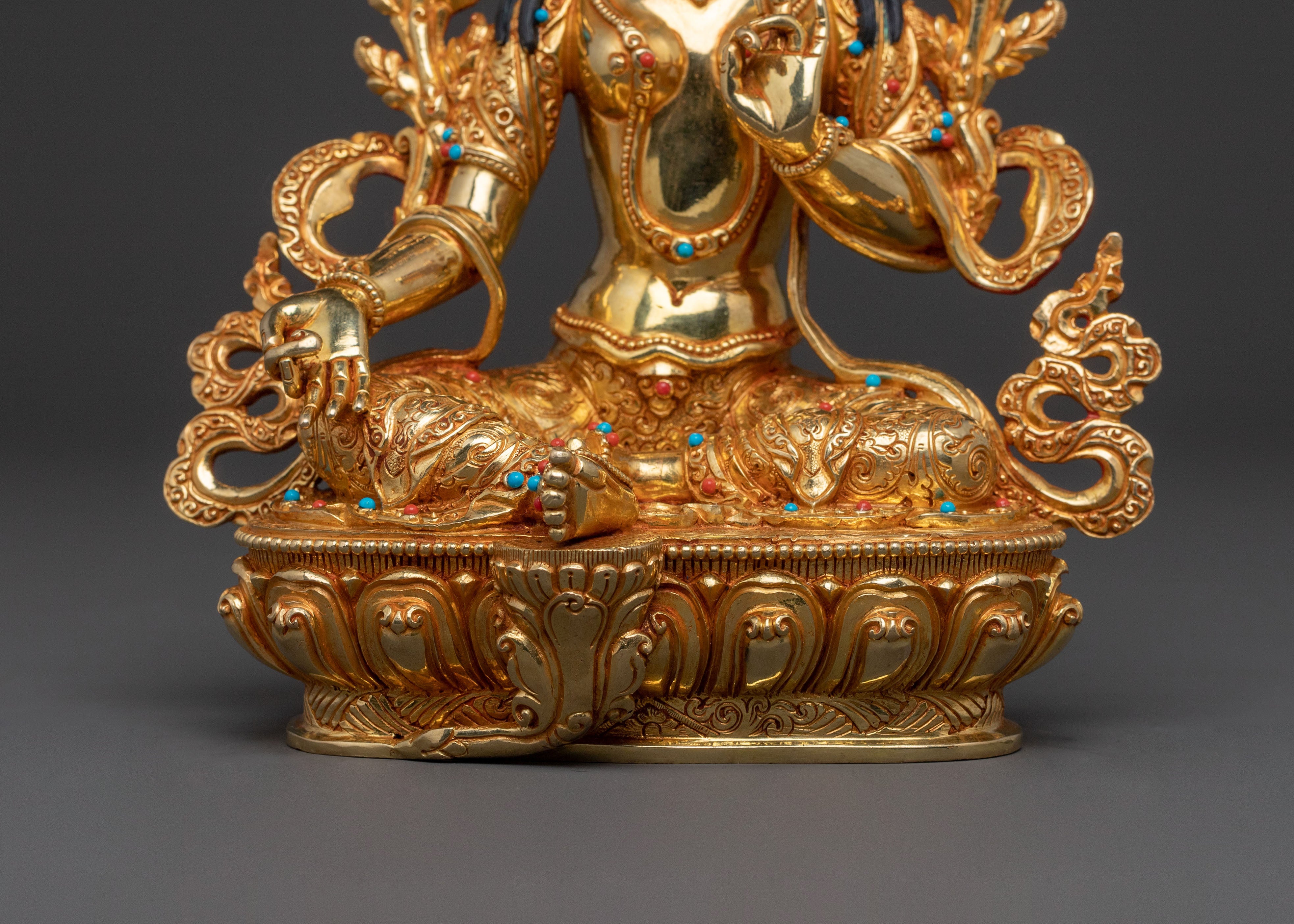 Green Tara Goddess Icon | 24K Gold Gilded Statue