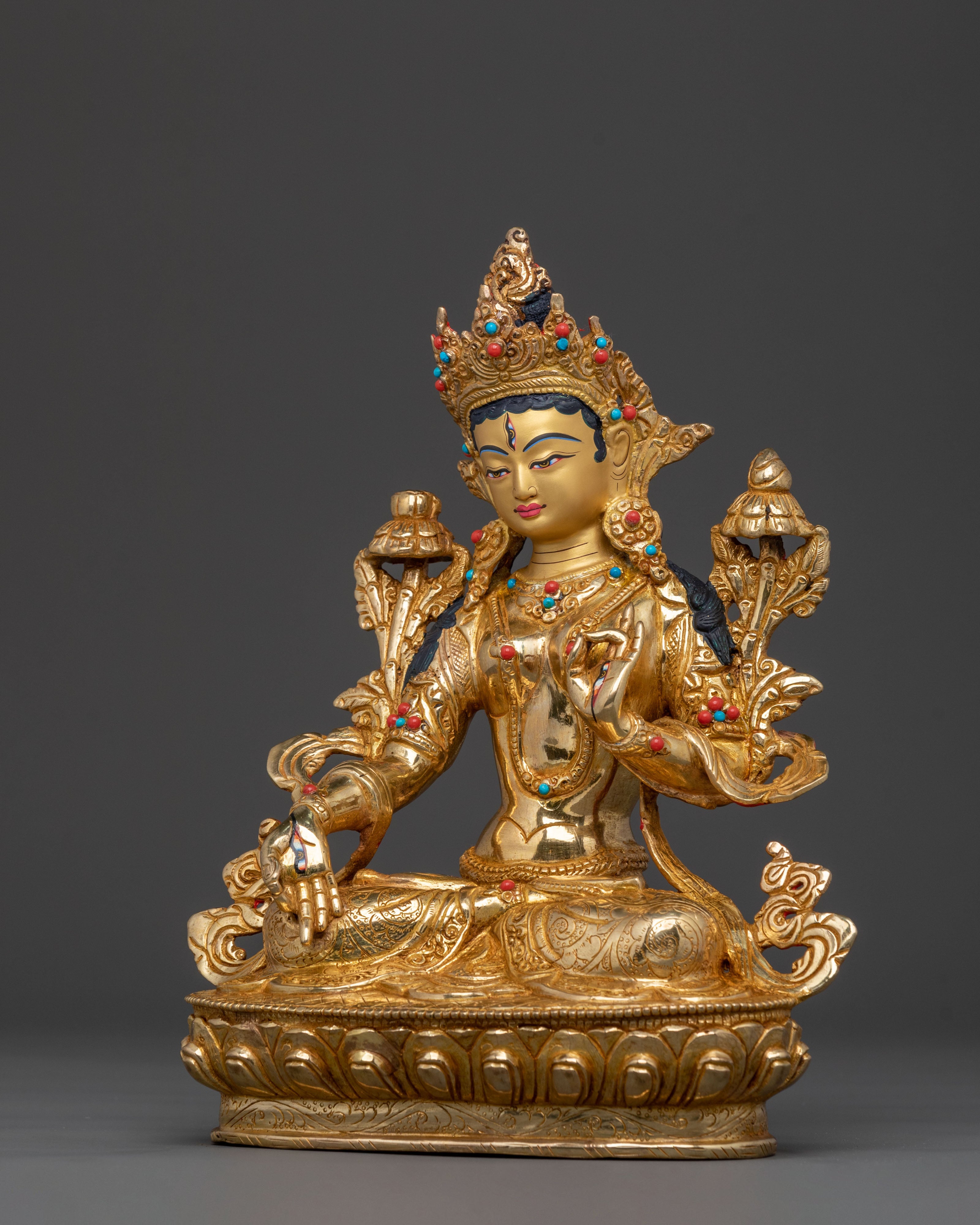 White Tara Statue | Handcrafted Golden Serenity