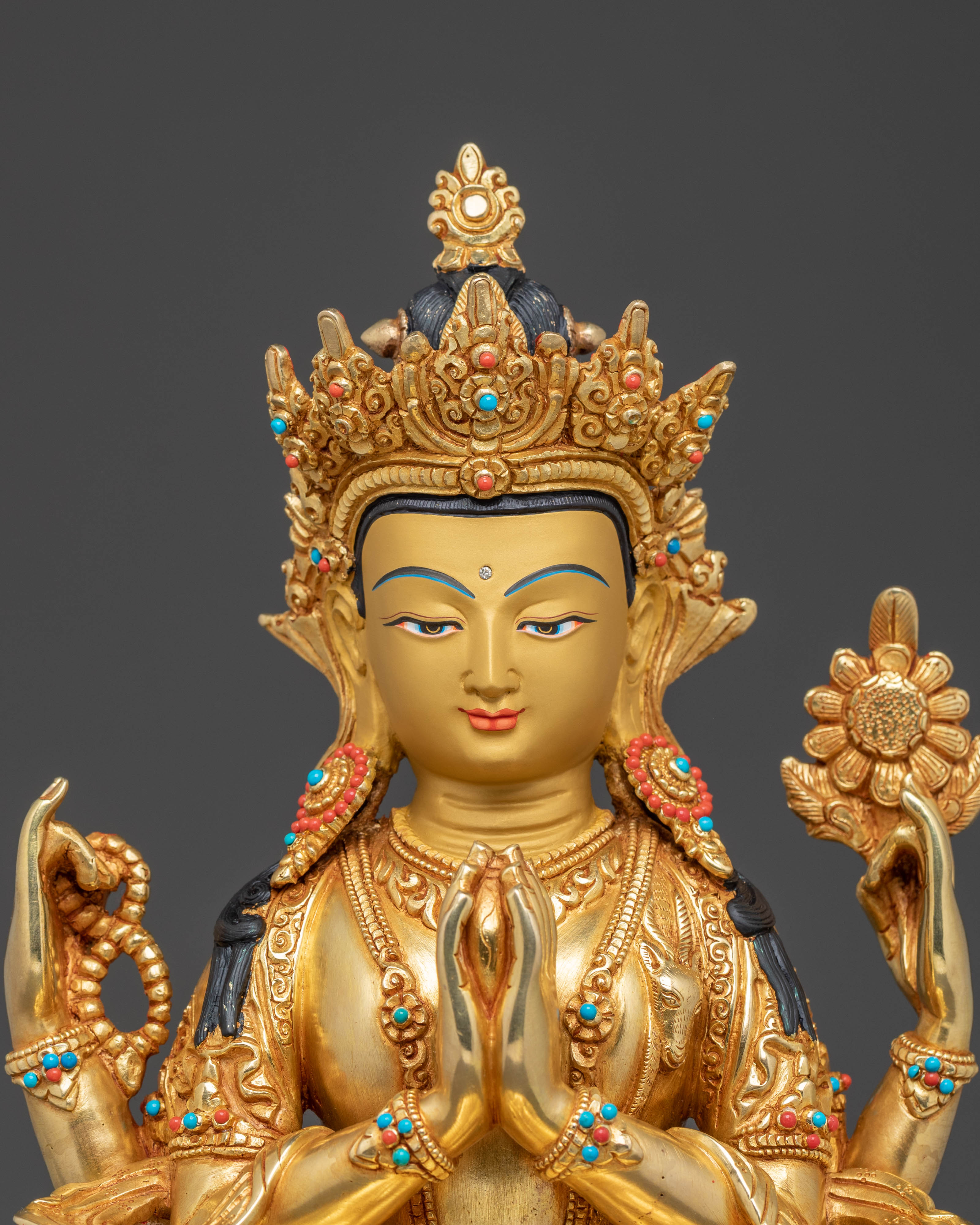 Chenrezig Compassion Statue | Handcrafted 24K Gold Gilded