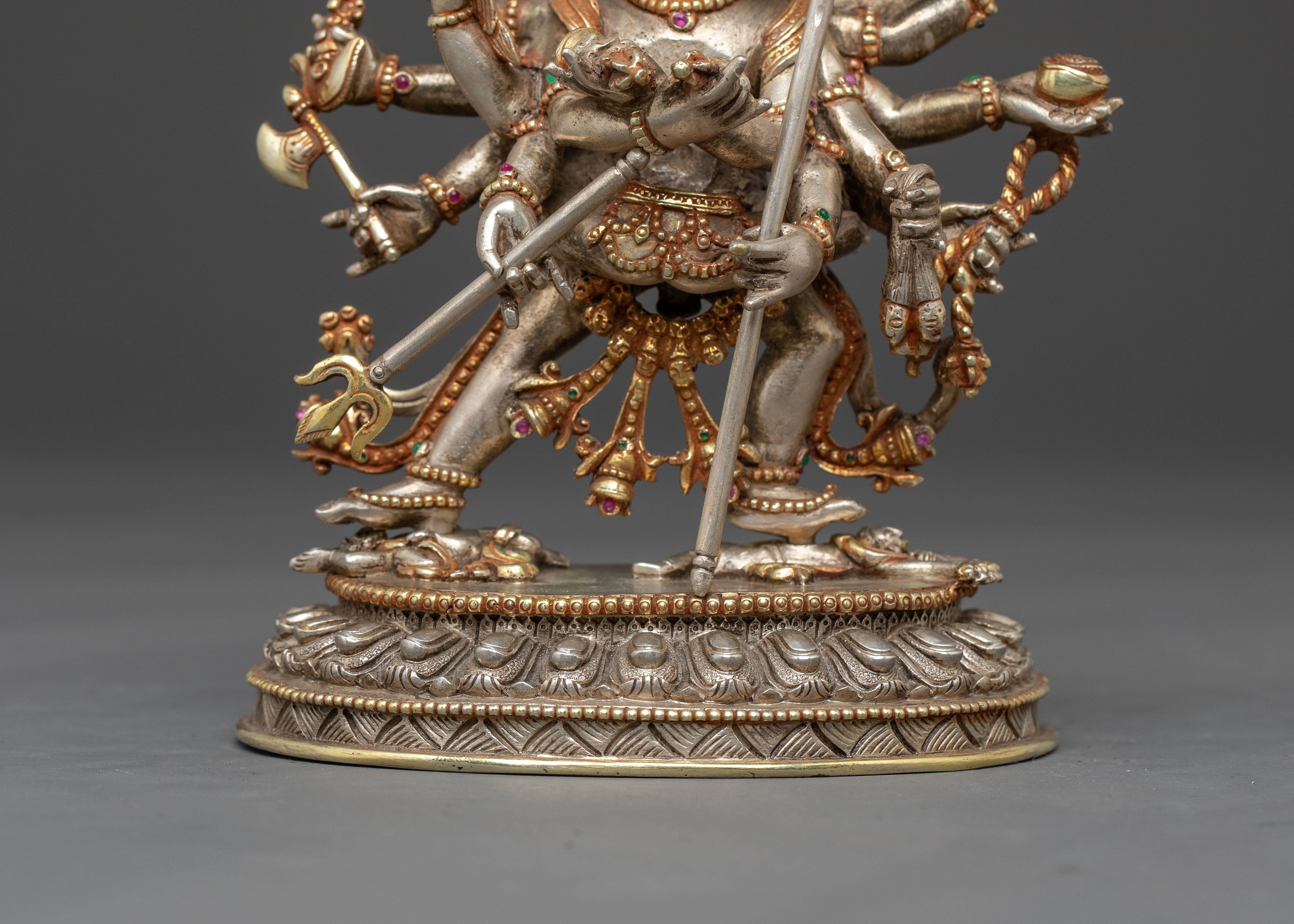 Kalachakra Statue for Tantra: Silver & Gemstone Art