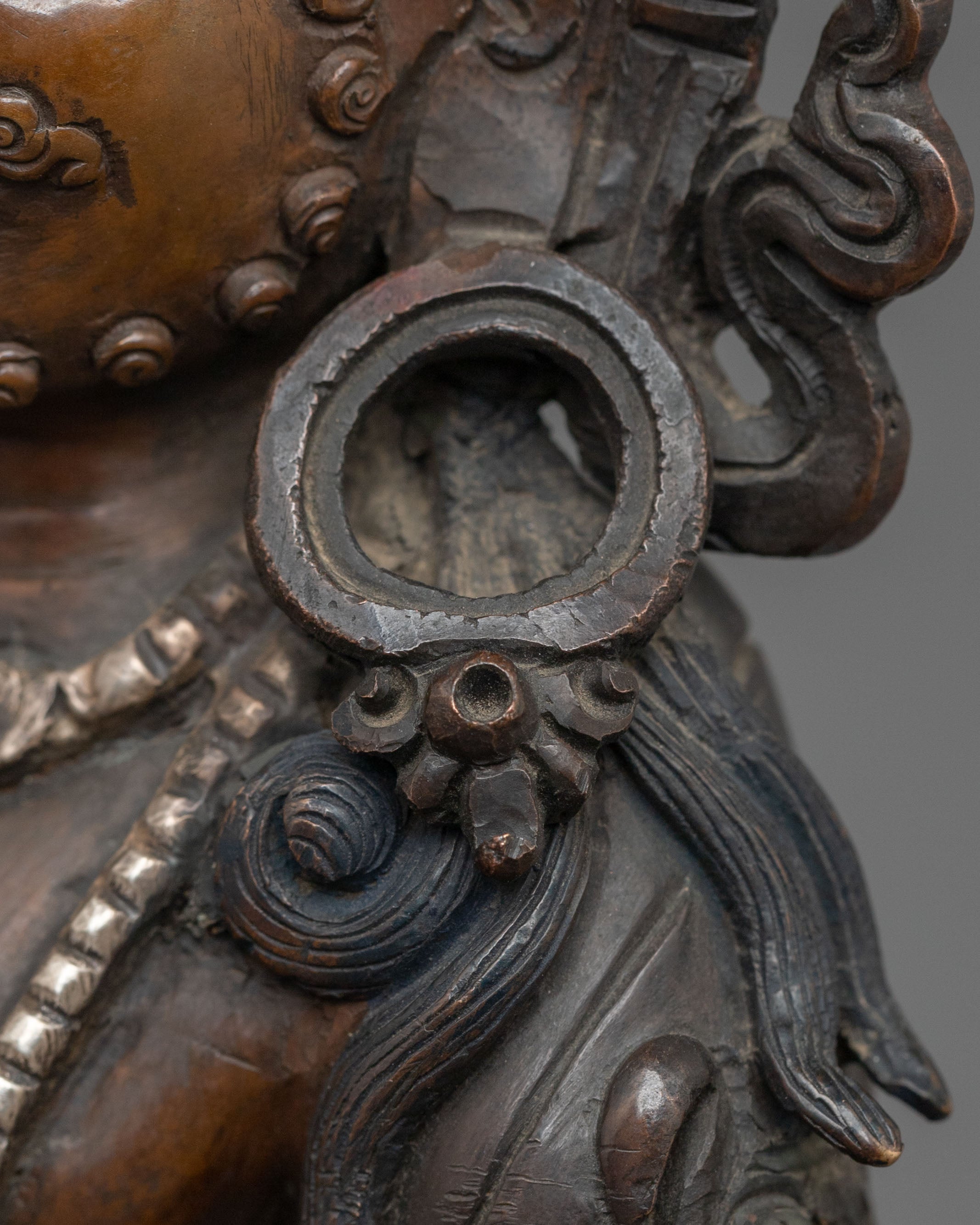 Dzambhala Statue in Oxidized Copper with Silver Plating